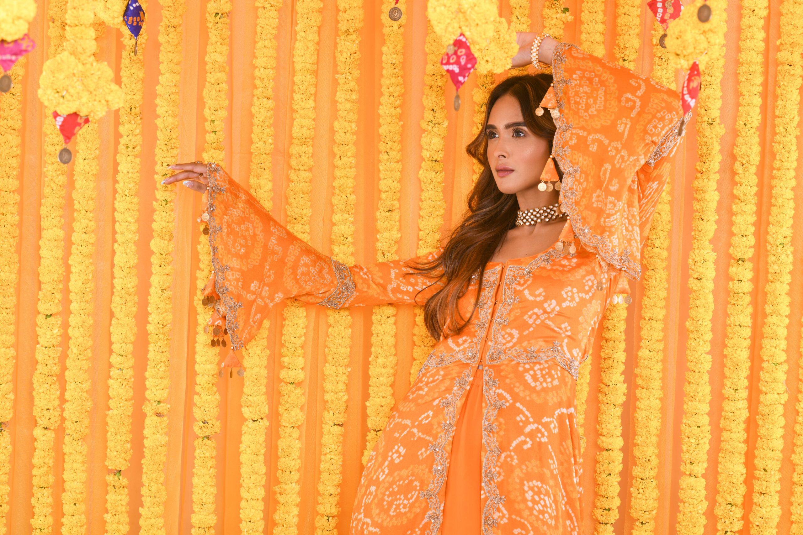 BANDHNI ZARDOZI EMBROIDERED PEPLUM AND SHARARA SET WITH HEAVY DUPATTA - Image 2