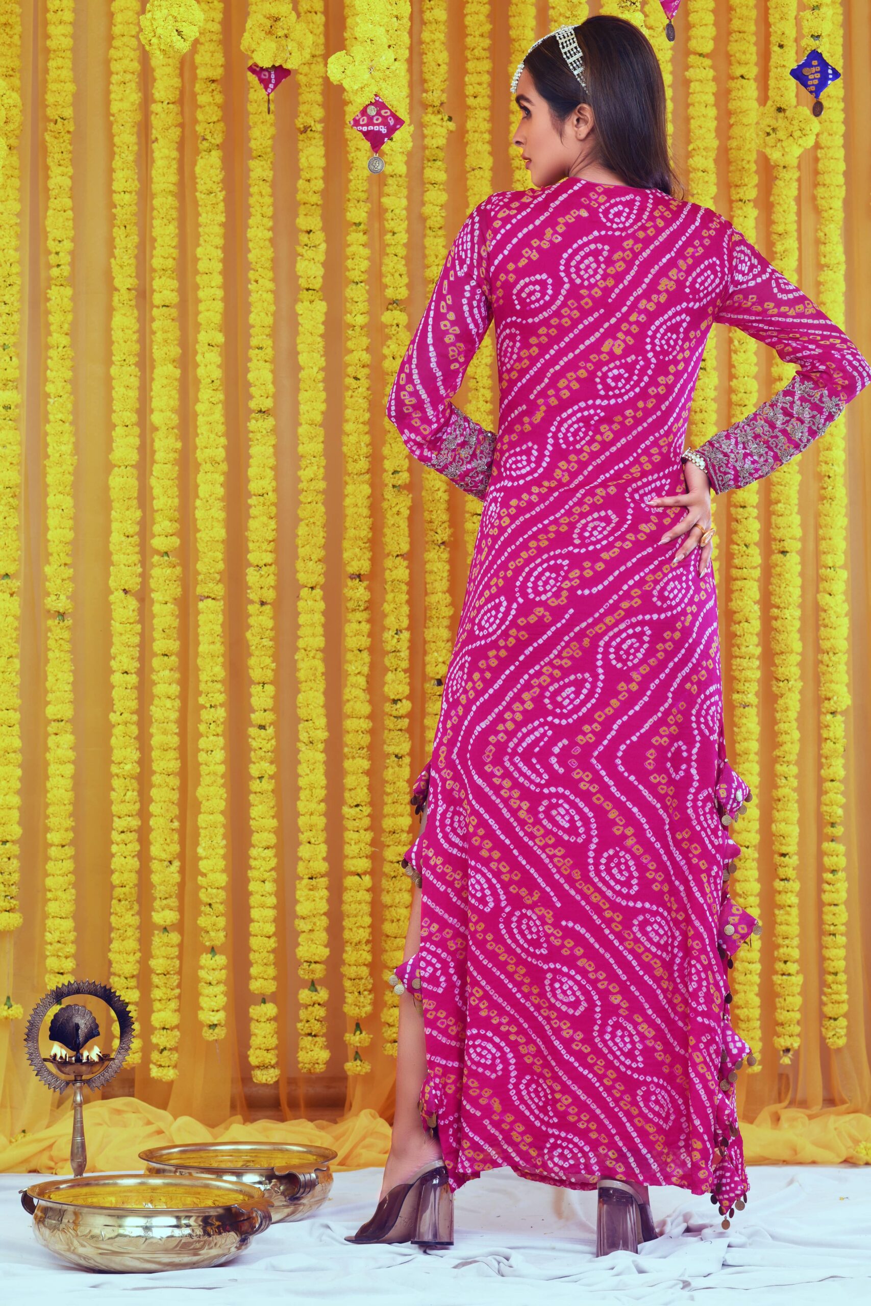 BANDHNI ZARDOZI EMBROIDERED HIGH SLIT LONG DRESS - Image 3