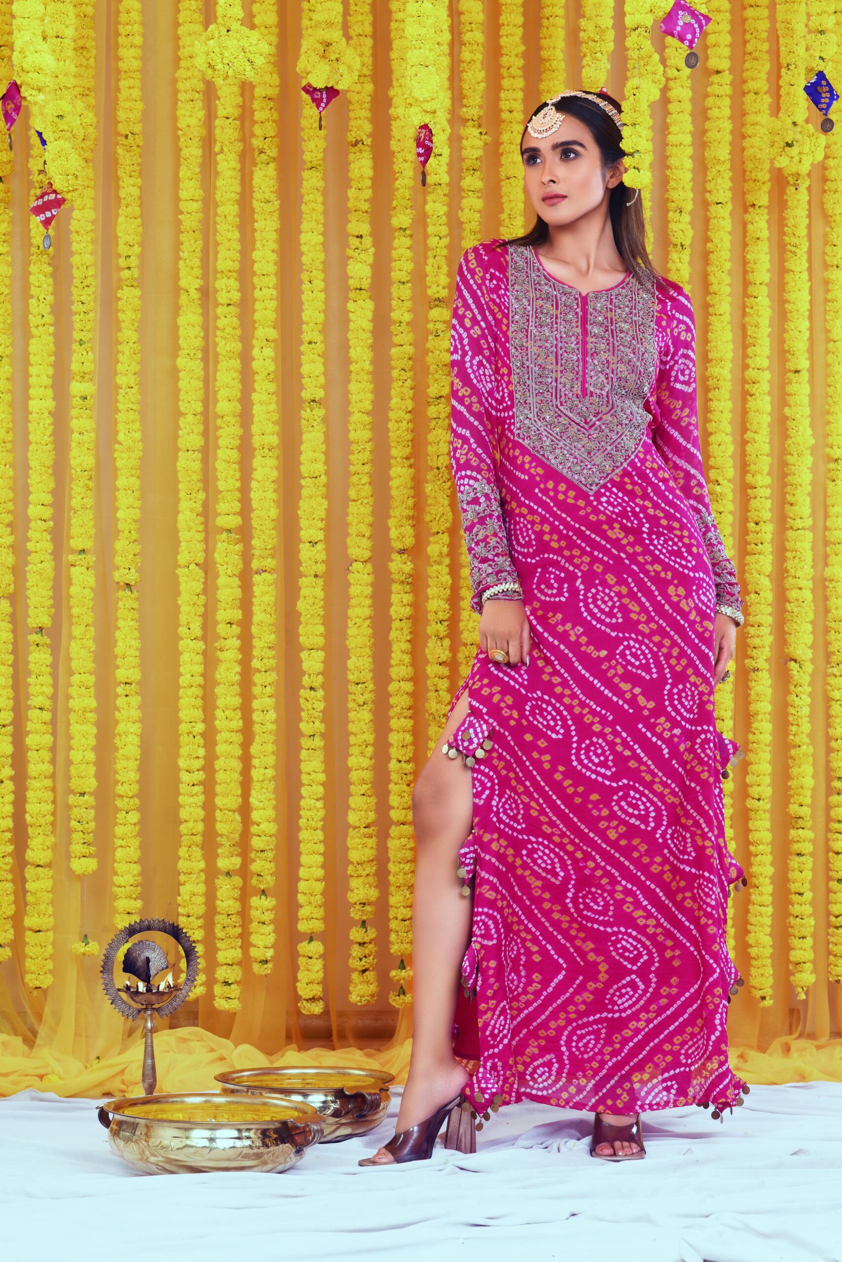 BANDHNI ZARDOZI EMBROIDERED HIGH SLIT LONG DRESS - Image 4