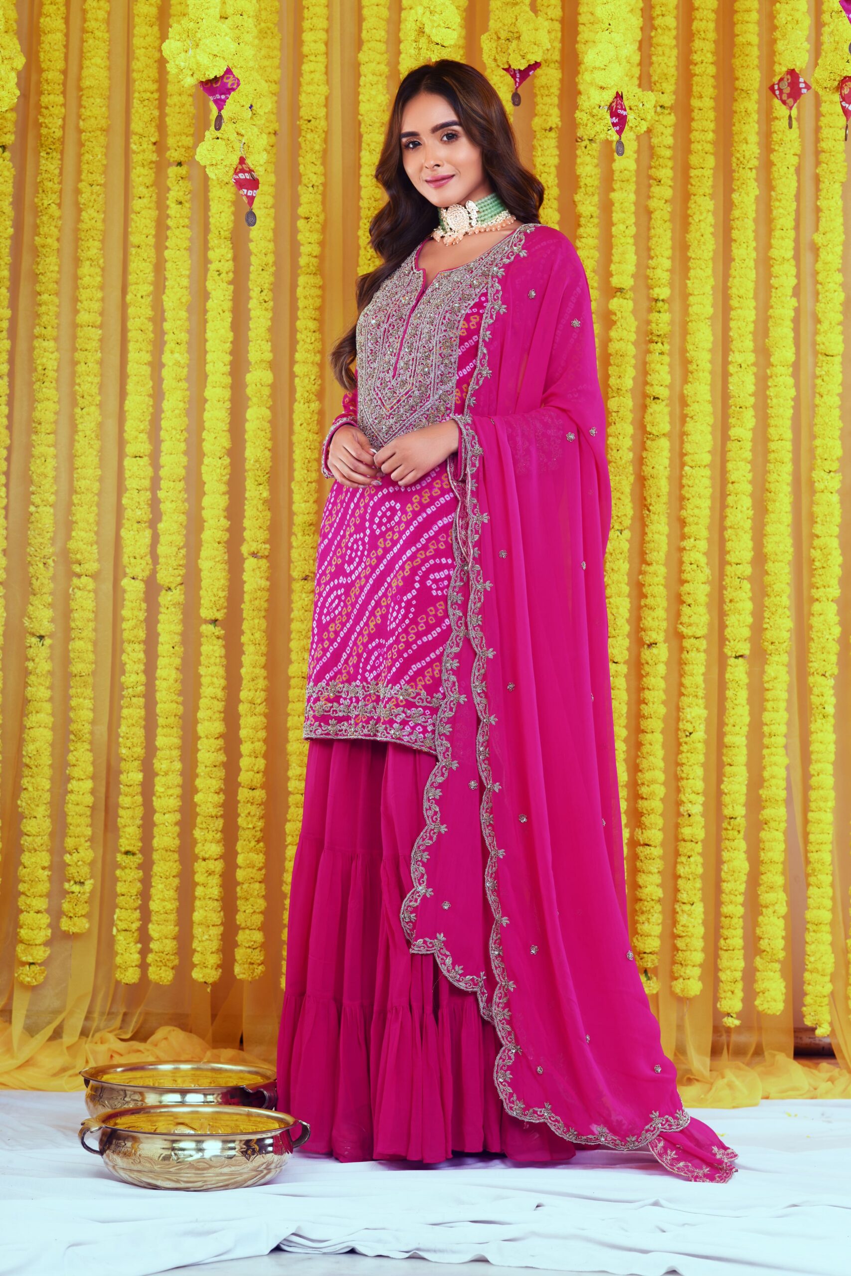 BANDHNI ZARDOZI SHARARA WITH HEAVY DUPATTA AND KURTAS