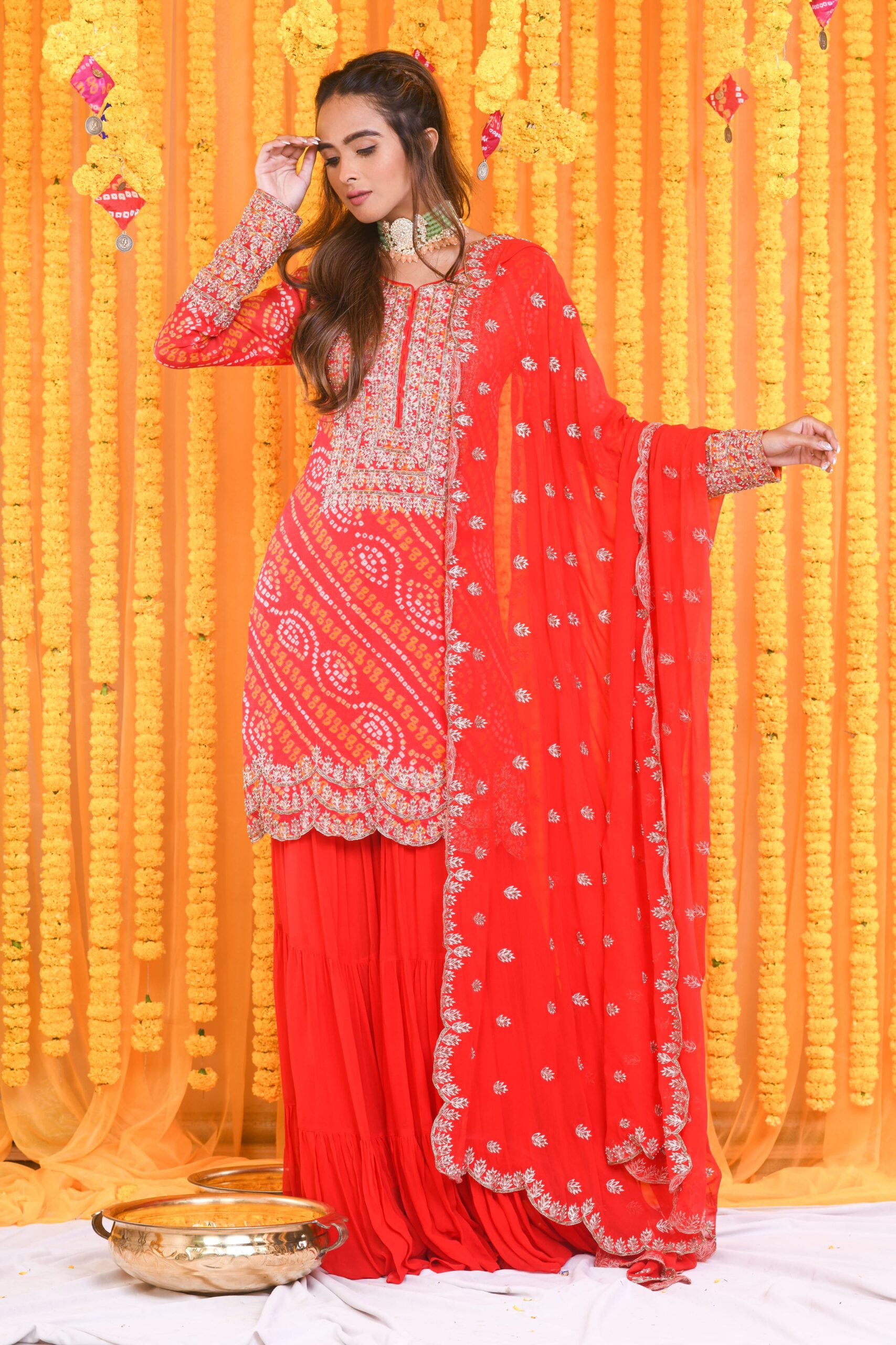 BANDHNI ZARDOZI SHARARA WITH HEAVY DUPATTA AND KURTAS