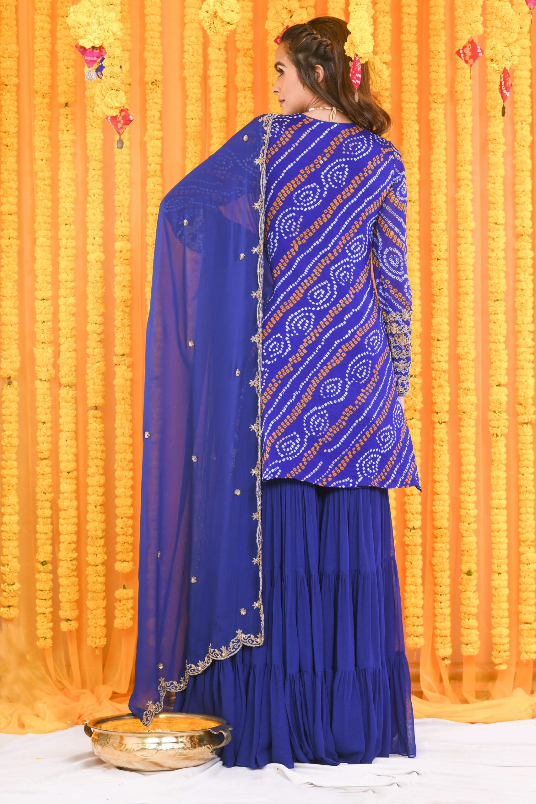 BANDHNI ZARDOZI SHARARA WITH HEAVY DUPATTA AND KURTA - Image 4
