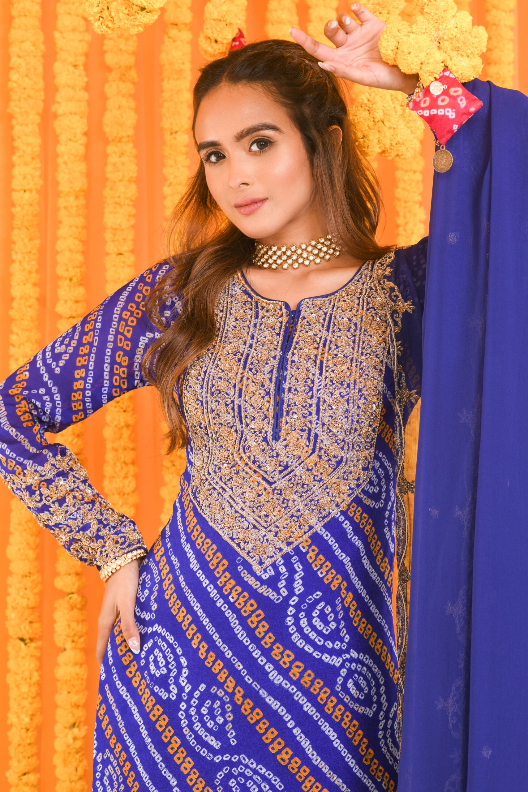 BANDHNI ZARDOZI SHARARA WITH HEAVY DUPATTA AND KURTA - Image 3