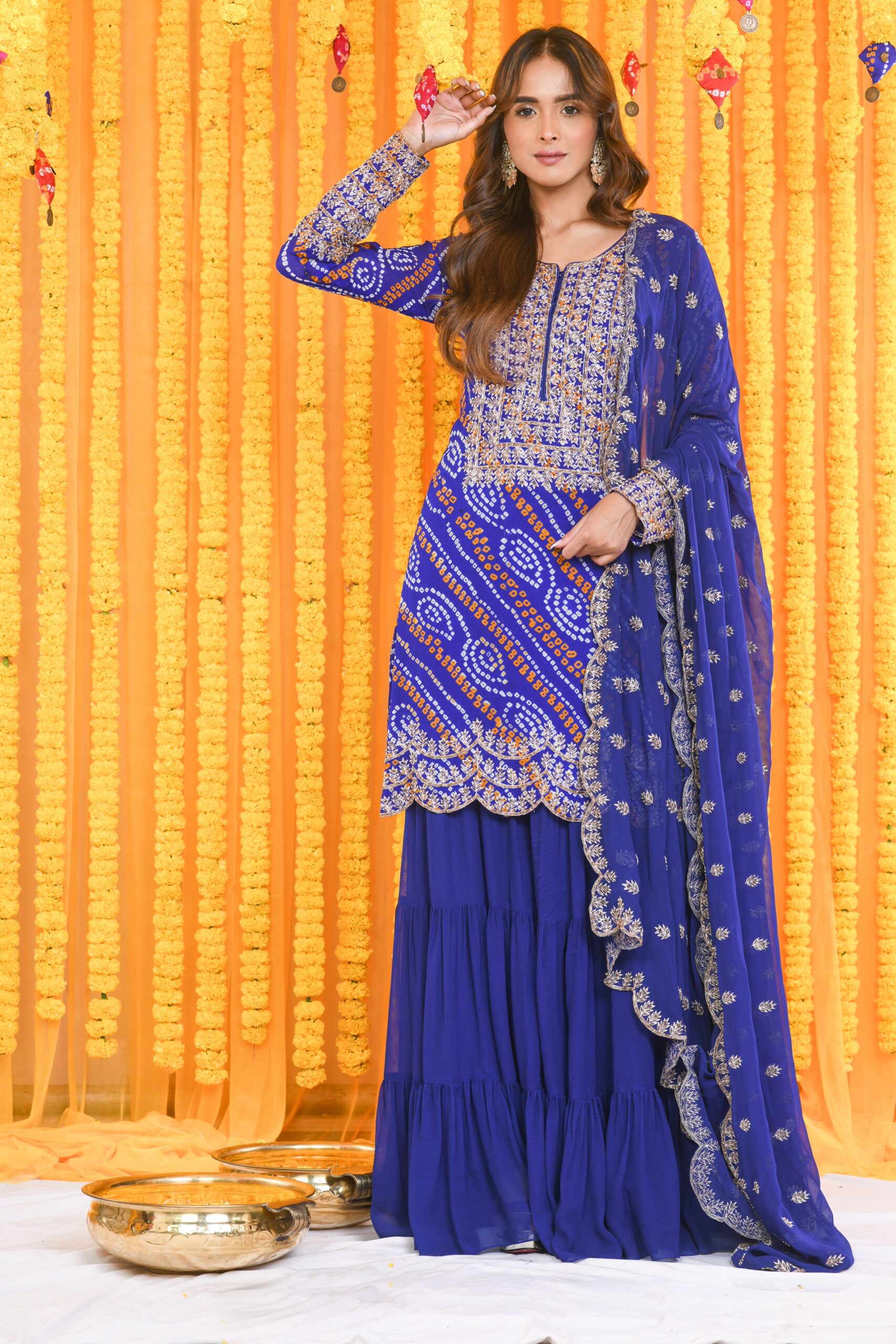 BANDHNI ZARDOZI SHARARA WITH HEAVY DUPATTA AND KURTAS