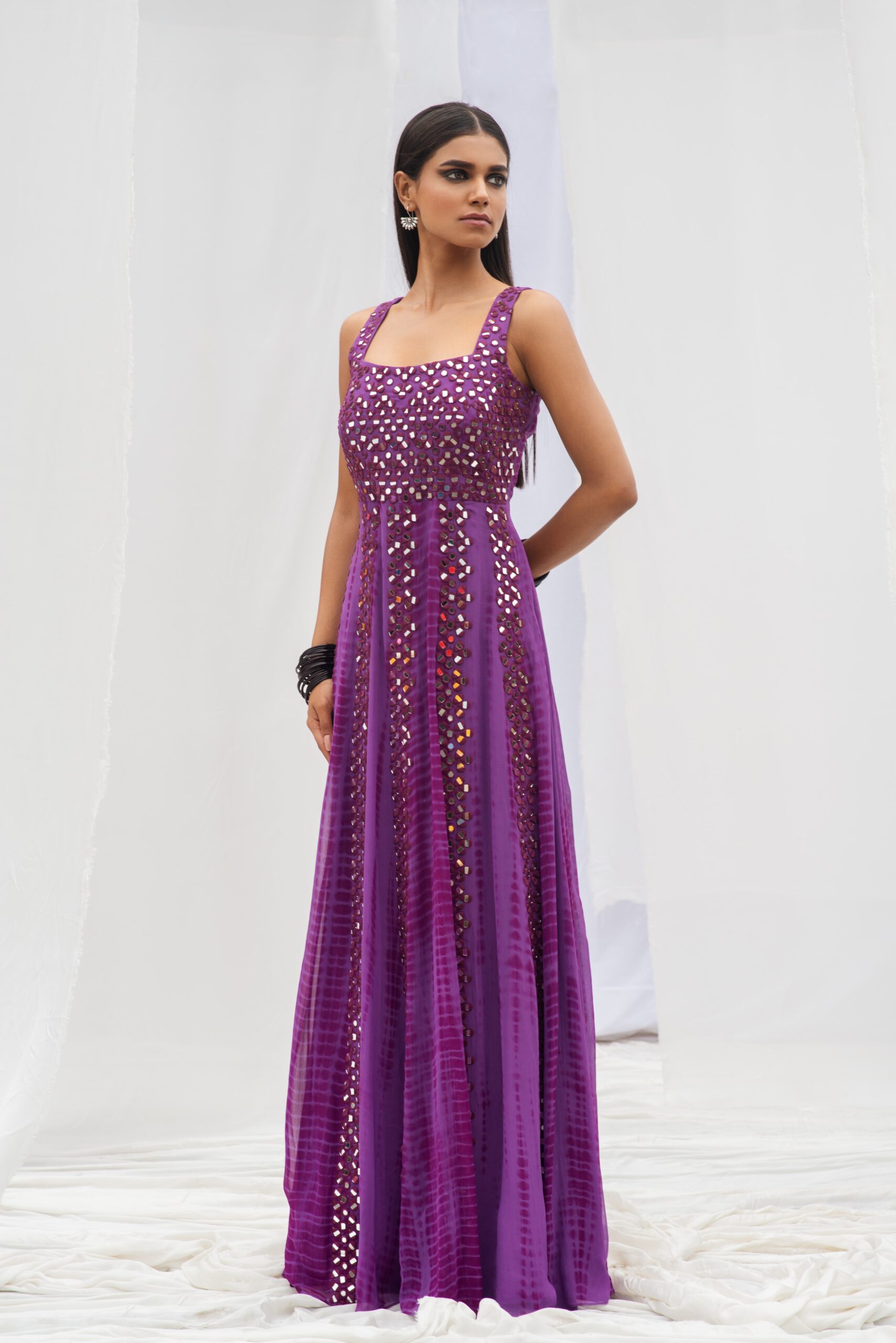 CLASSIC ANARKALI WITH DUPATTA HAVING UNIQUE TEXTURES AND MIRROR WORK - Image 8