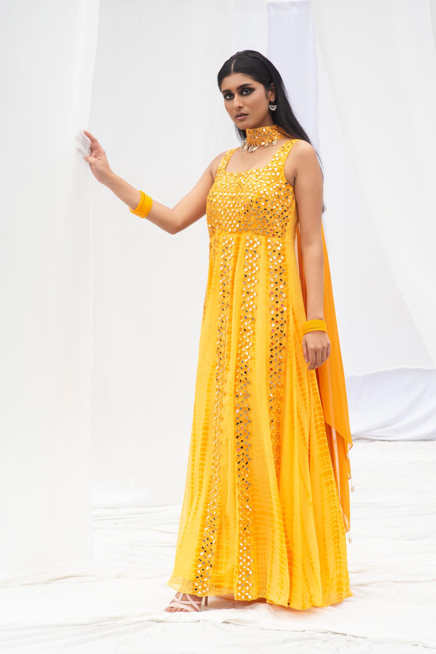 CLASSIC ANARKALI WITH DUPATTA HAVING UNIQUE TEXTURES AND MIRROR WORK - Image 11