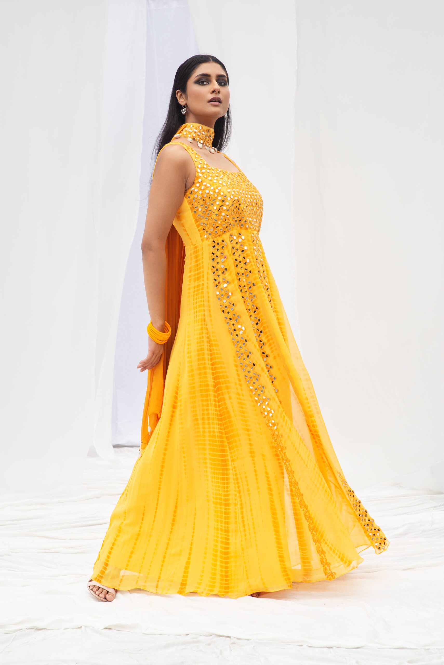 CLASSIC ANARKALI WITH DUPATTA HAVING UNIQUE TEXTURES AND MIRROR WORK - Image 2