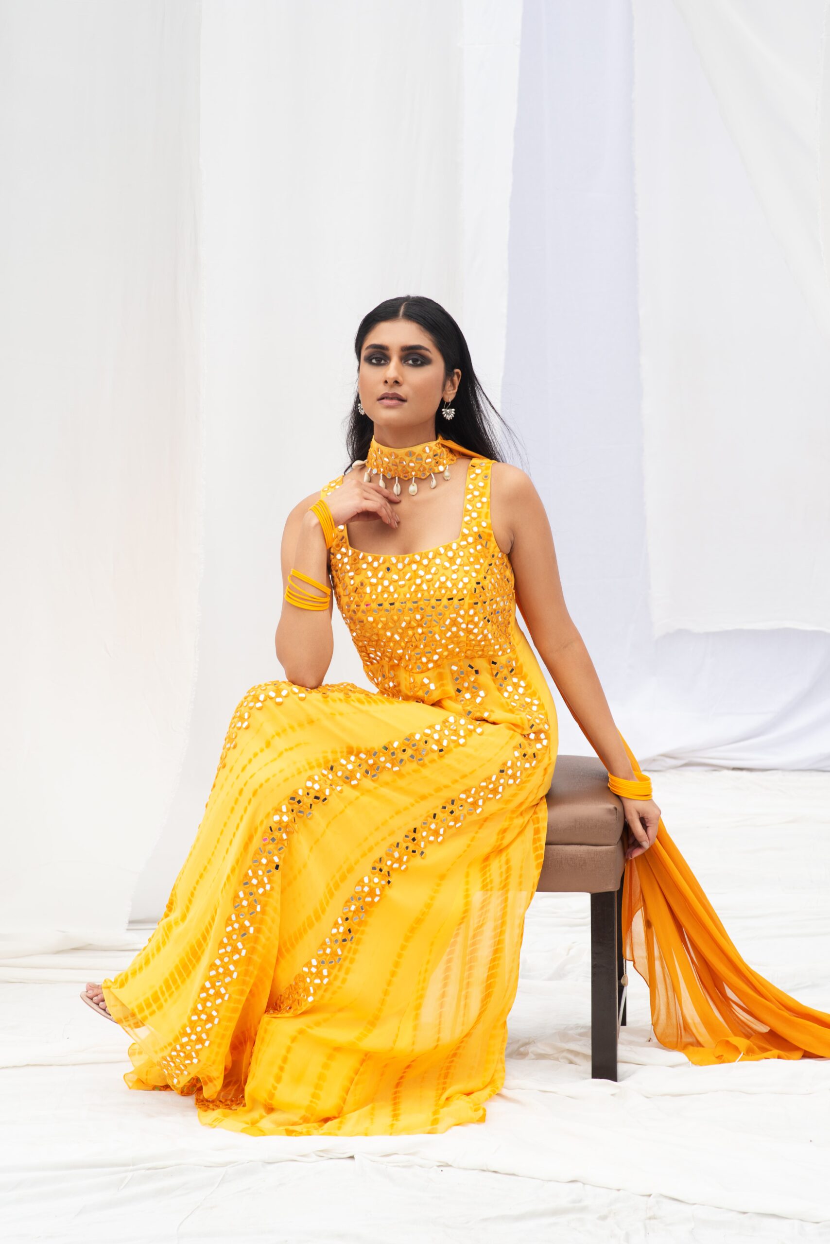 CLASSIC ANARKALI WITH DUPATTA HAVING UNIQUE TEXTURES AND MIRROR WORK