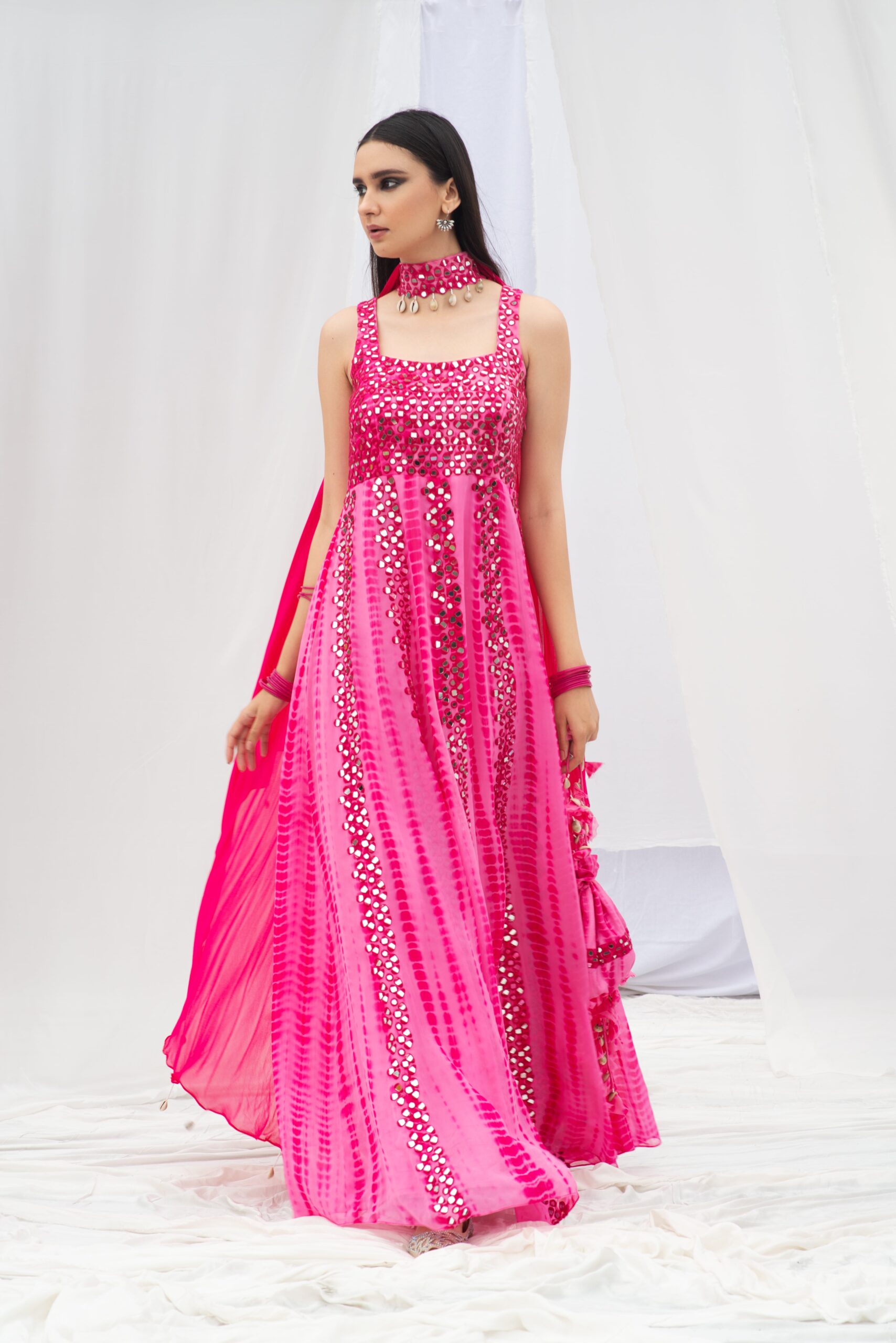 CLASSIC ANARKALI WITH DUPATTA HAVING UNIQUE TEXTURES AND MIRROR WORK - Image 5