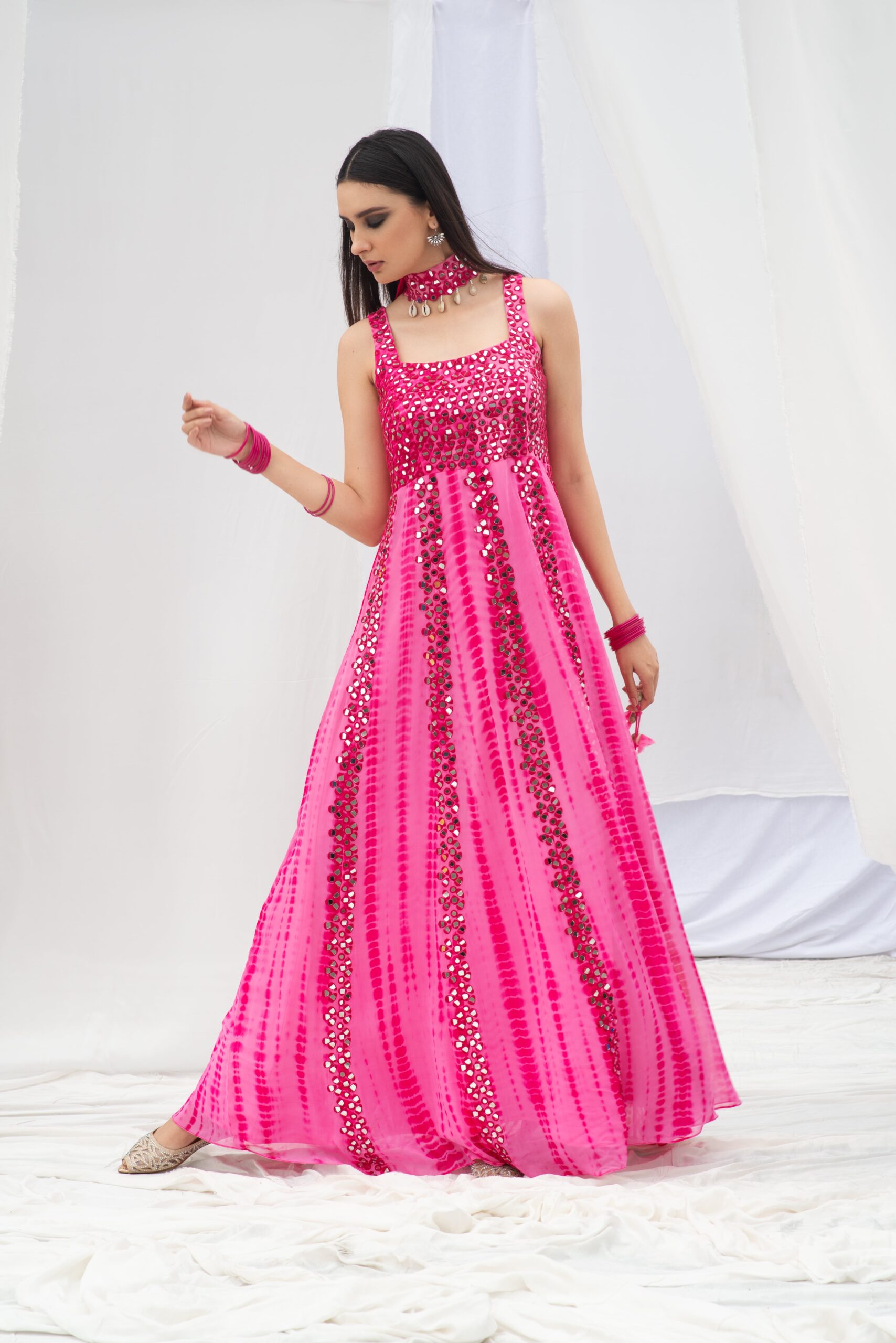 CLASSIC ANARKALI WITH DUPATTA HAVING UNIQUE TEXTURES AND MIRROR WORK - Image 6