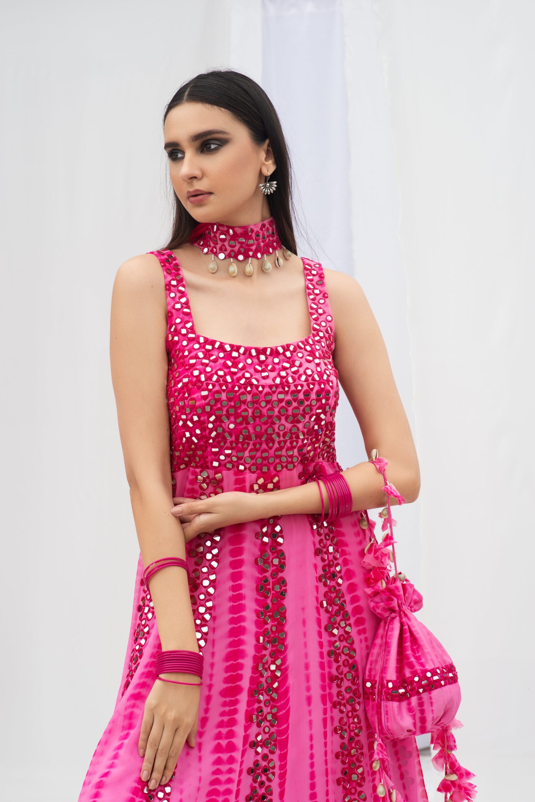 CLASSIC ANARKALI WITH DUPATTA HAVING UNIQUE TEXTURES AND MIRROR WORK - Image 7