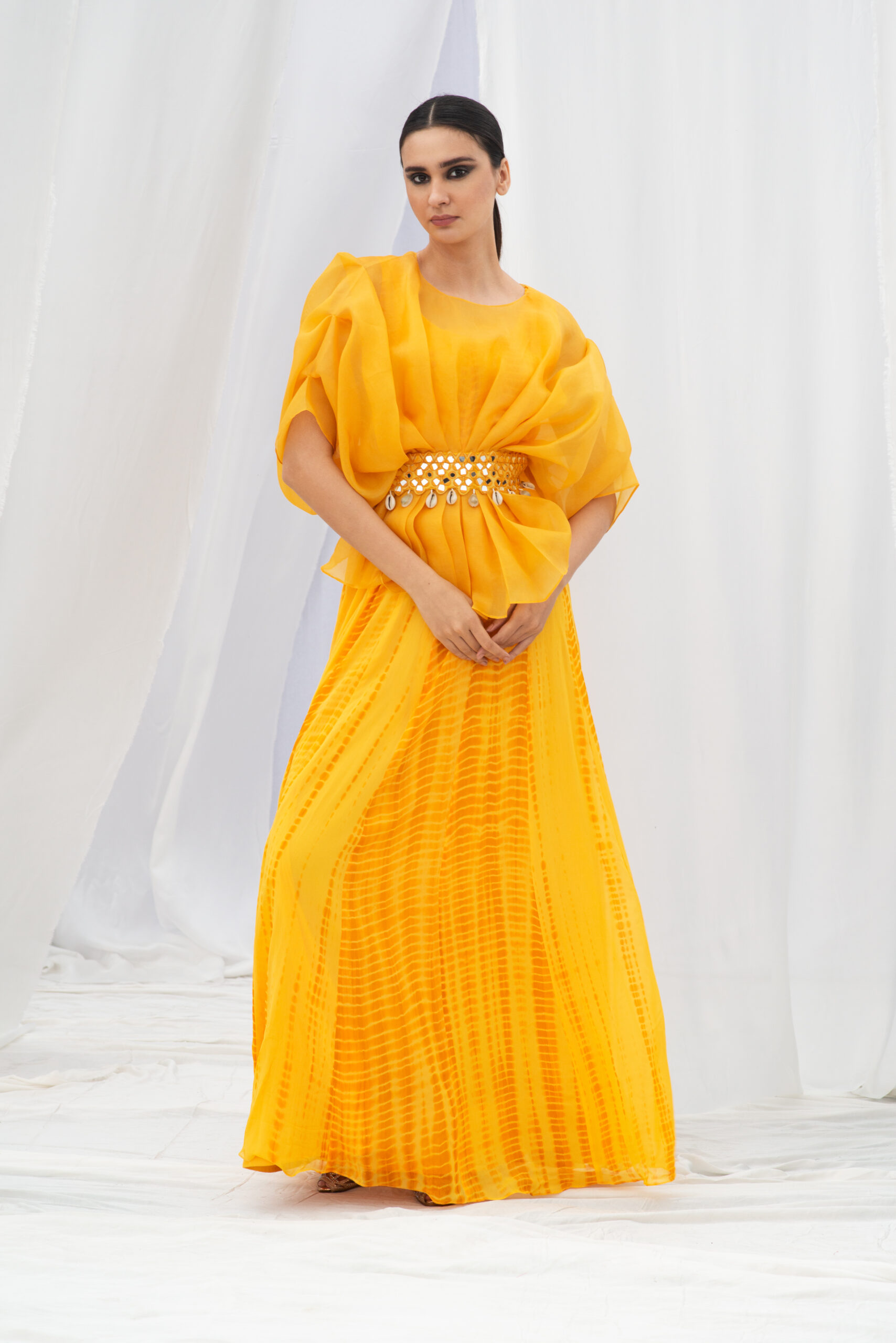 ORGANZA GOWN TEAMED WITH A MIRROR WORK BELT - Image 2