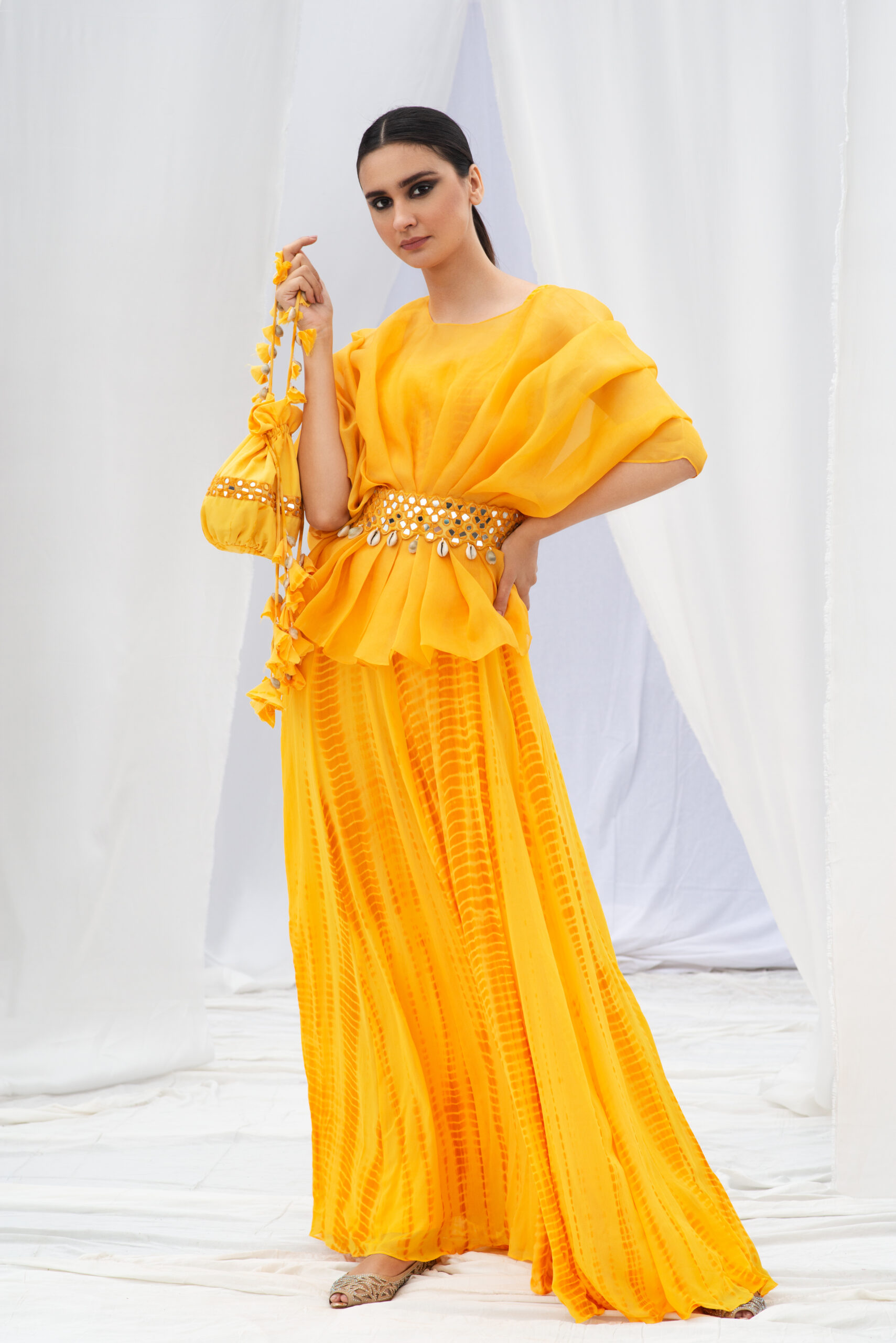 ORGANZA GOWN TEAMED WITH A MIRROR WORK BELT - Image 3