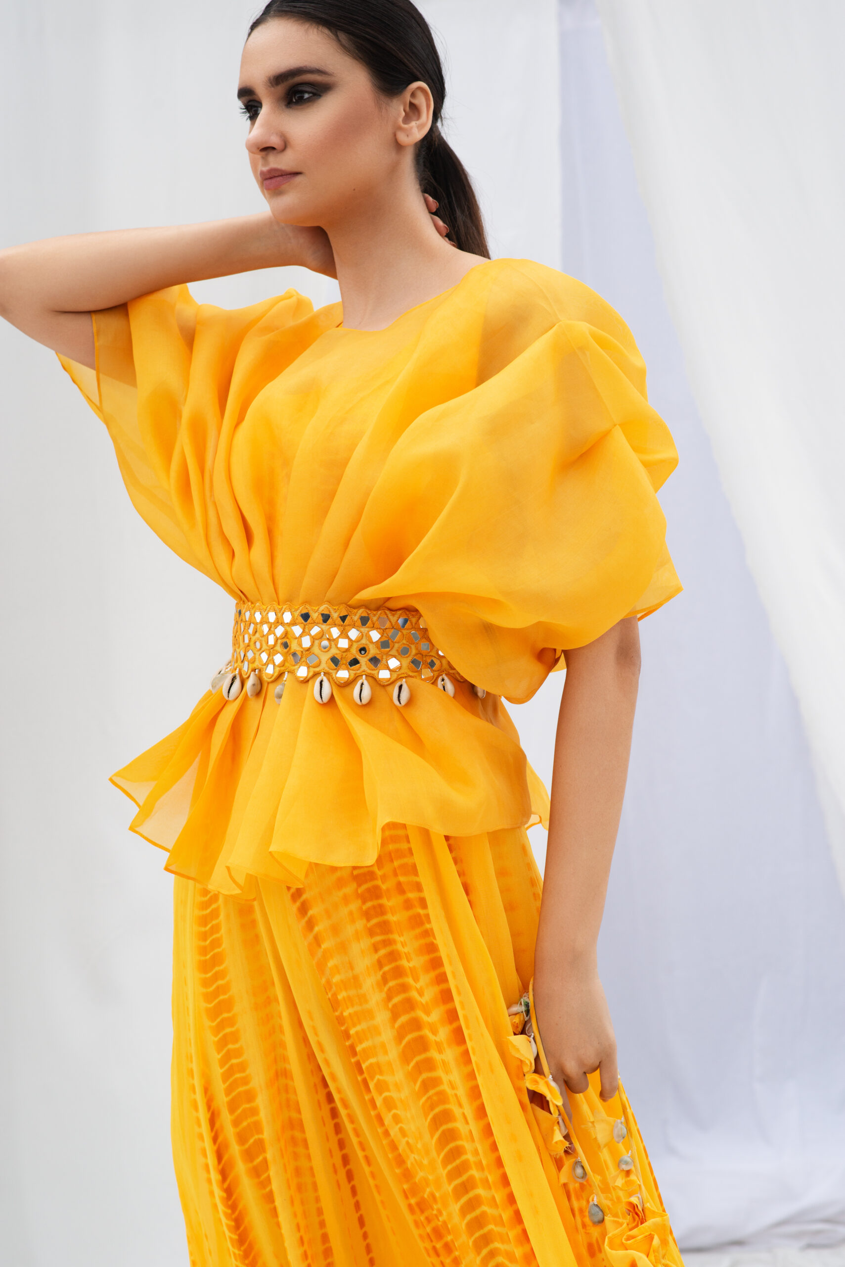 ORGANZA GOWN TEAMED WITH A MIRROR WORK BELT - Image 4