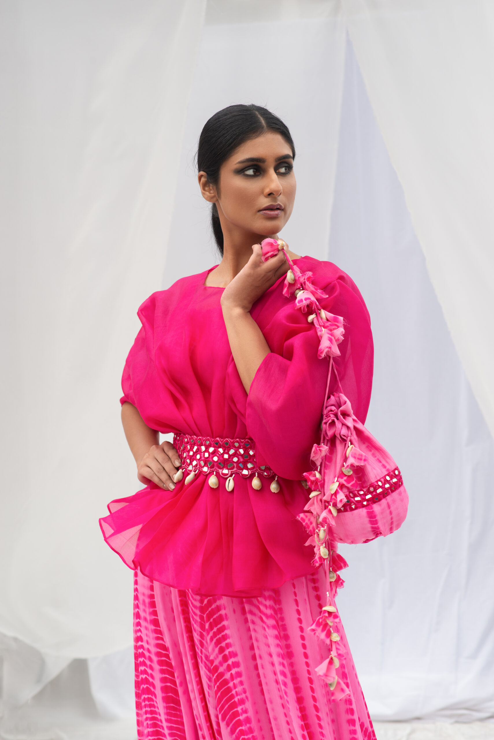 ORGANZA GOWN TEAMED WITH A MIRROR WORK BELT