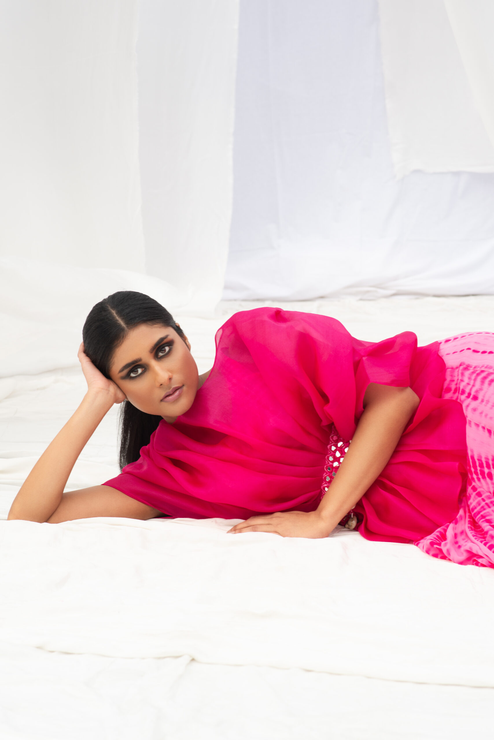 ORGANZA GOWN TEAMED WITH A MIRROR WORK BELT