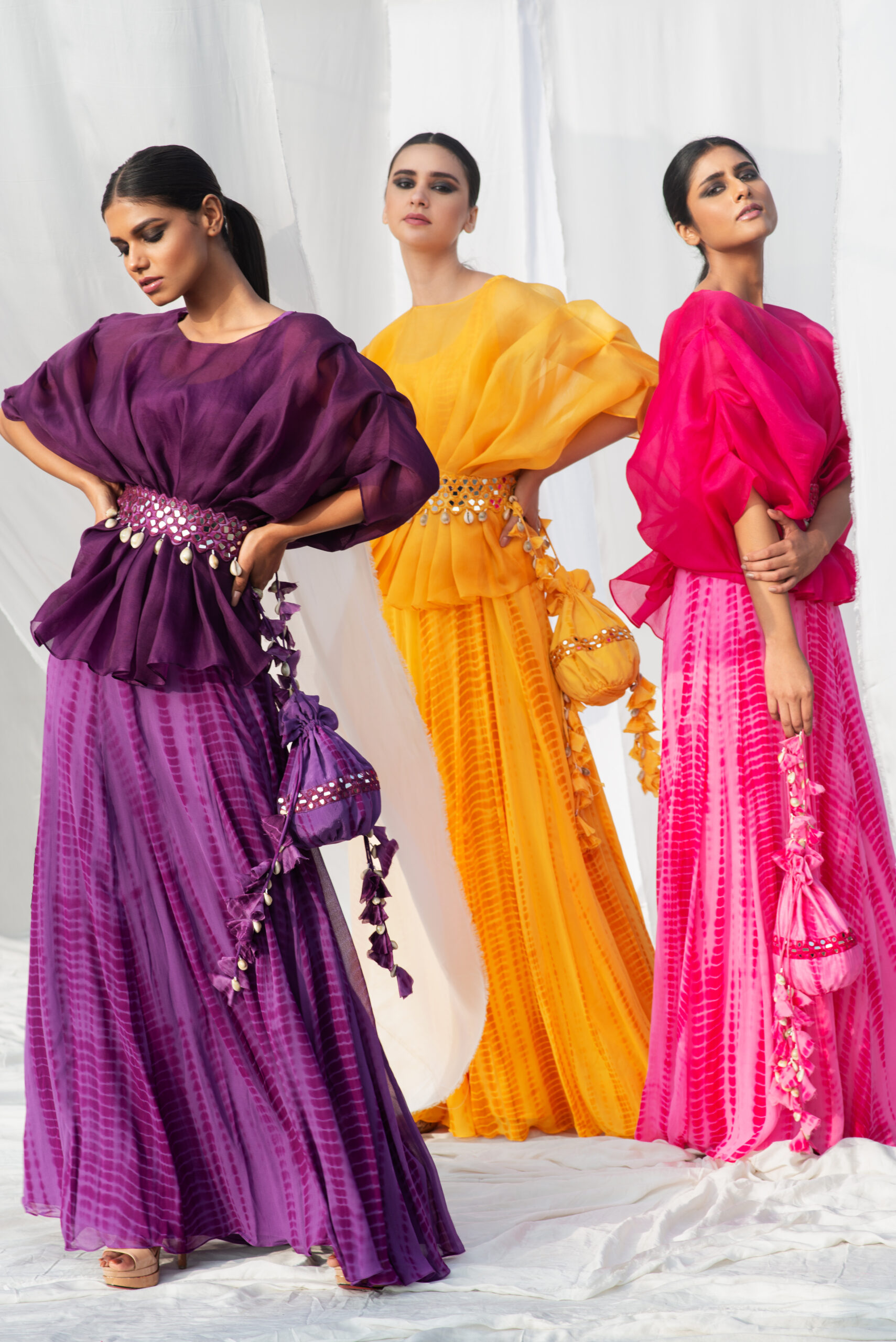 ORGANZA GOWN TEAMED WITH A MIRROR WORK BELT