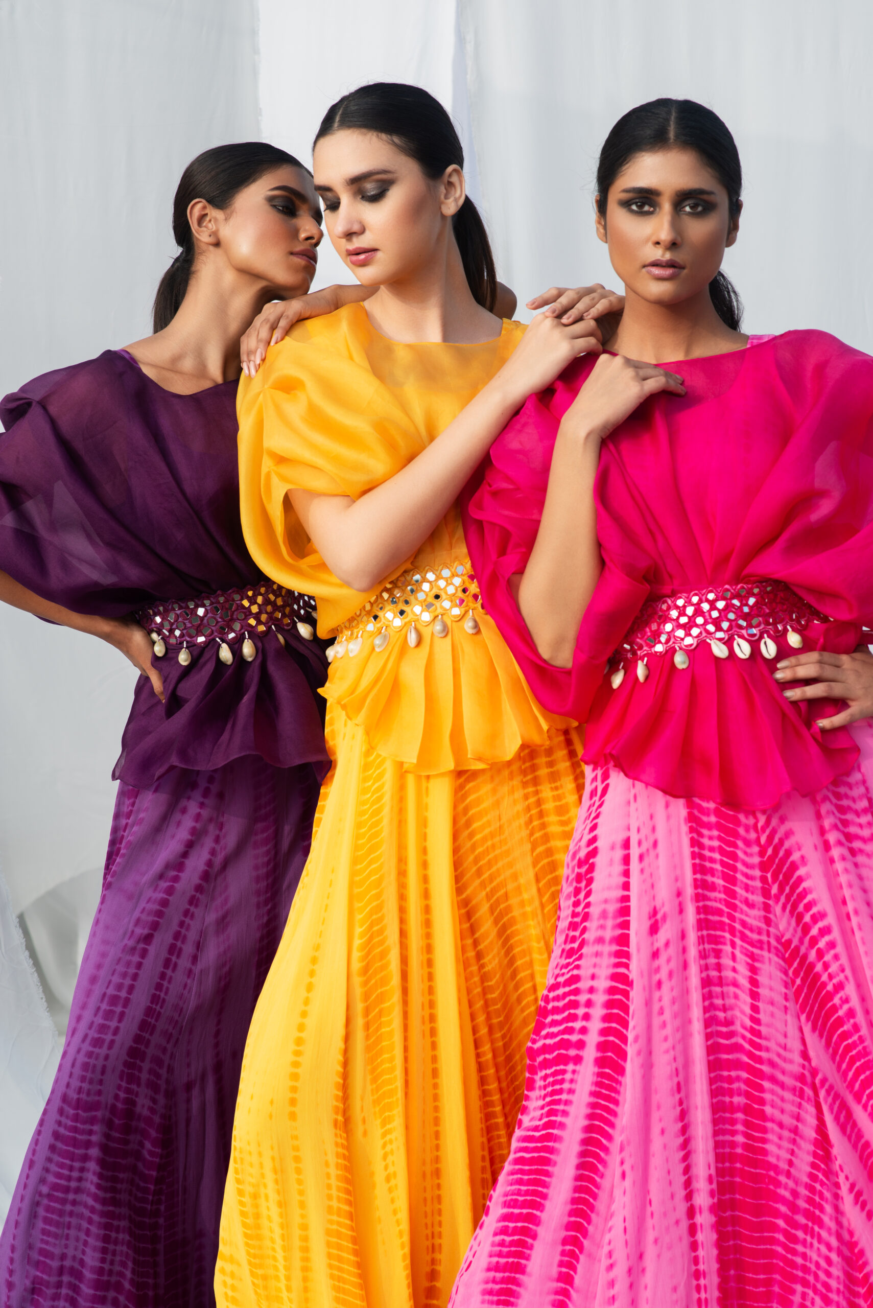 ORGANZA GOWN TEAMED WITH A MIRROR WORK BELT