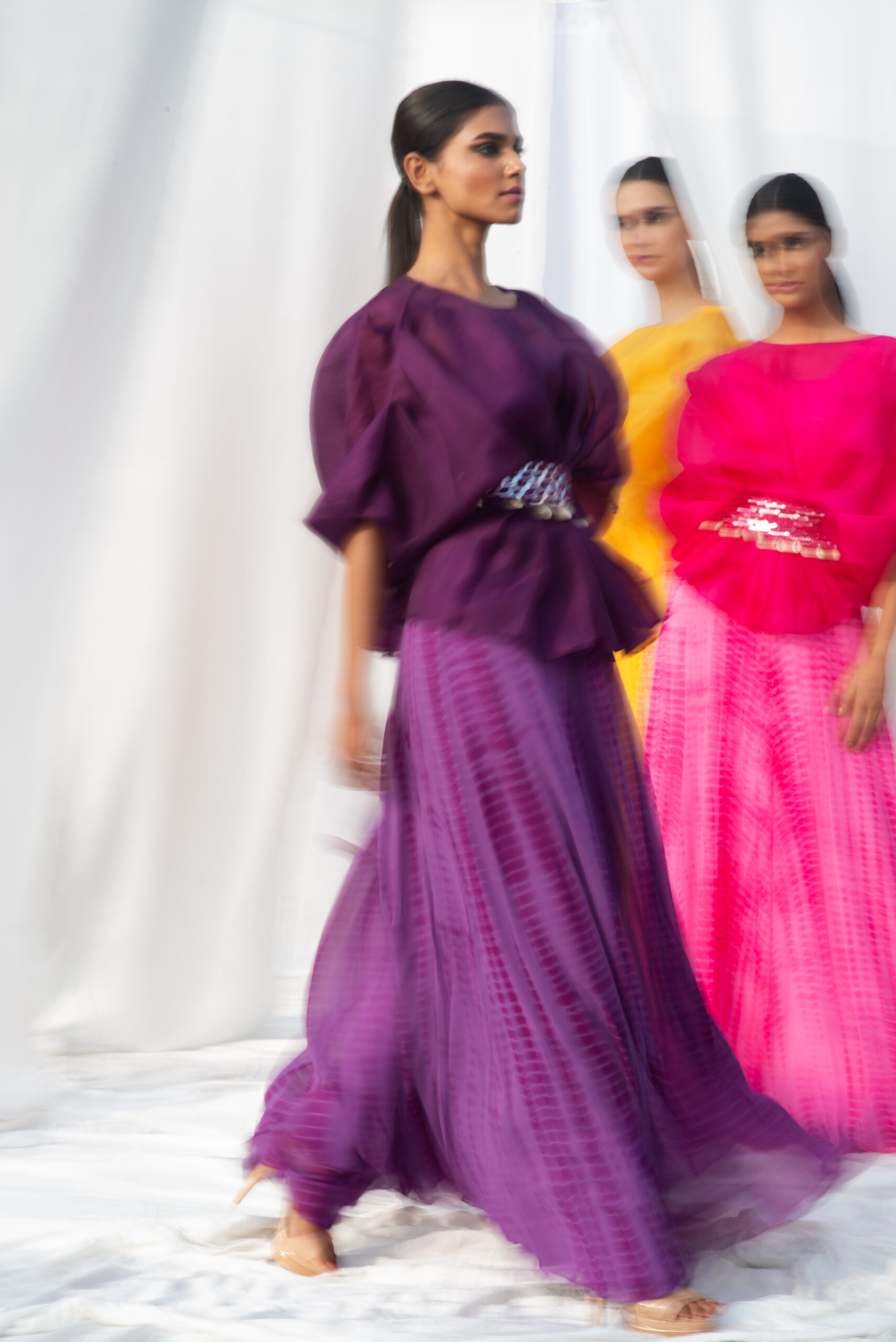 ORGANZA GOWN TEAMED WITH A MIRROR WORK BELT