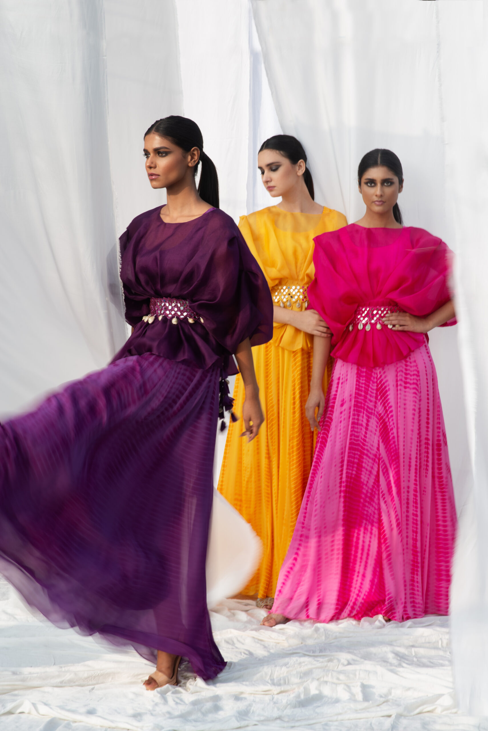 ORGANZA GOWN TEAMED WITH A MIRROR WORK BELT