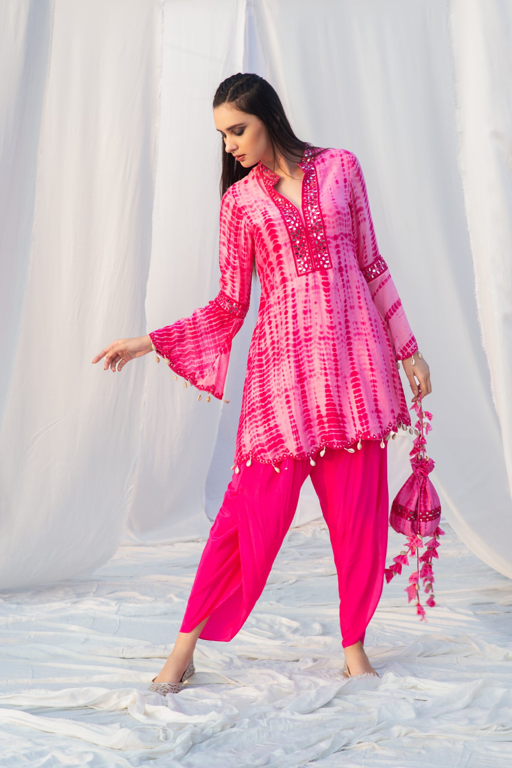 A - LINE KURTA IN BELL SLEEVES WITH DHOTI PANTS - Image 2