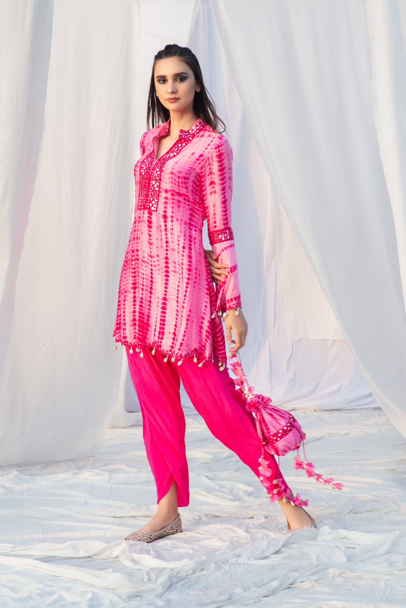 A - LINE KURTA IN BELL SLEEVES WITH DHOTI PANTS - Image 3