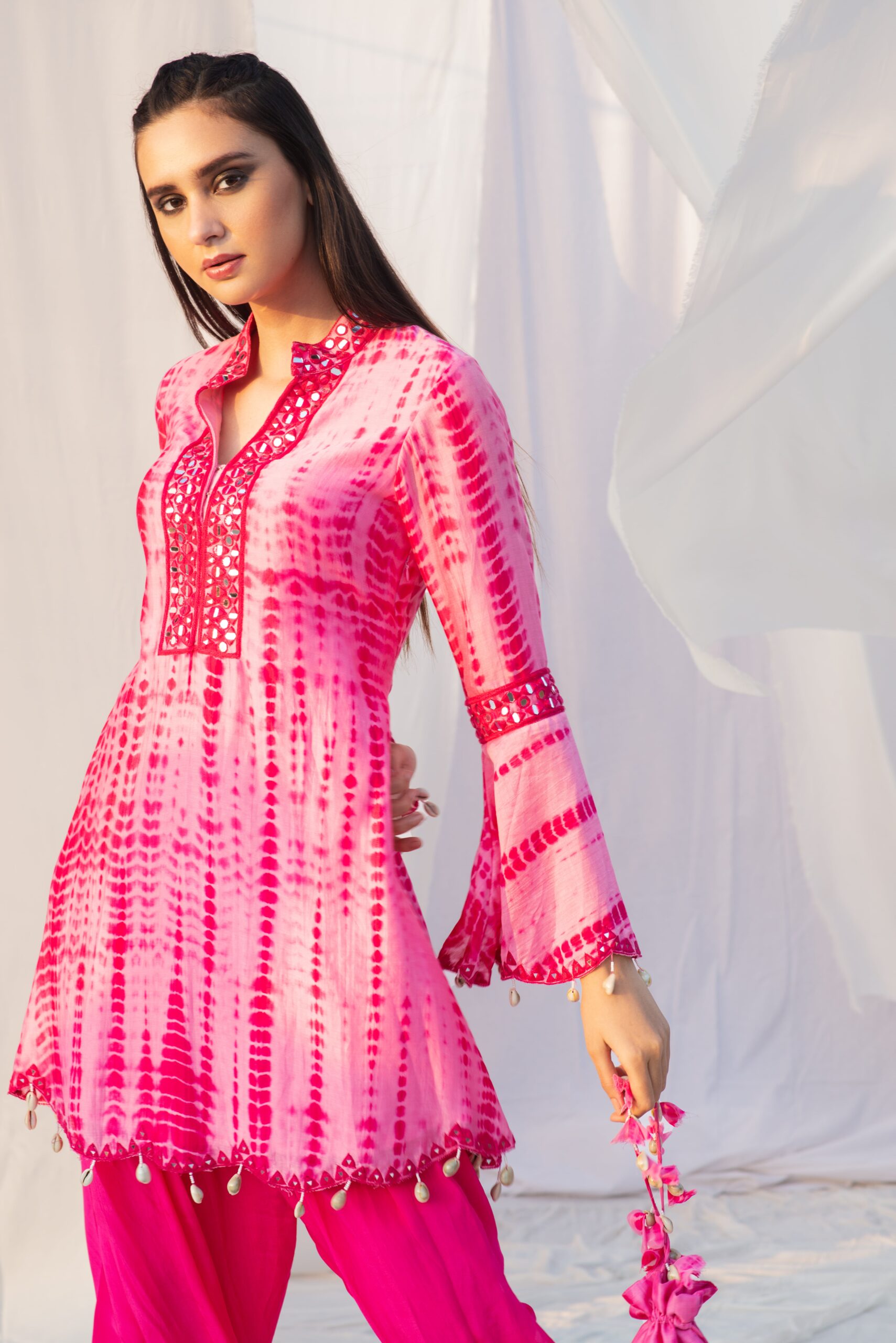 A - LINE KURTA IN BELL SLEEVES WITH DHOTI PANTS