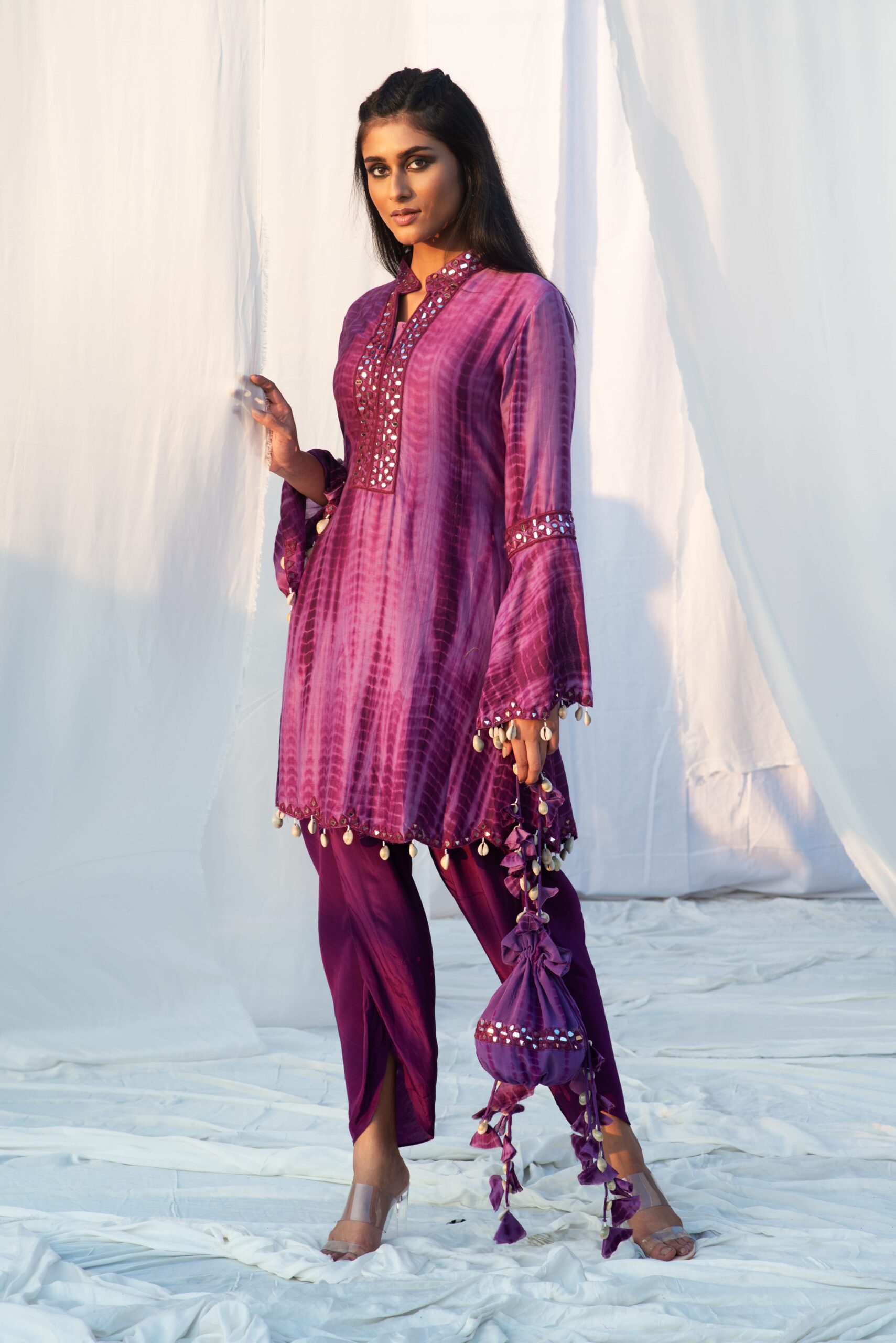 A - LINE KURTA IN BELL SLEEVES WITH DHOTI PANTS - Image 4