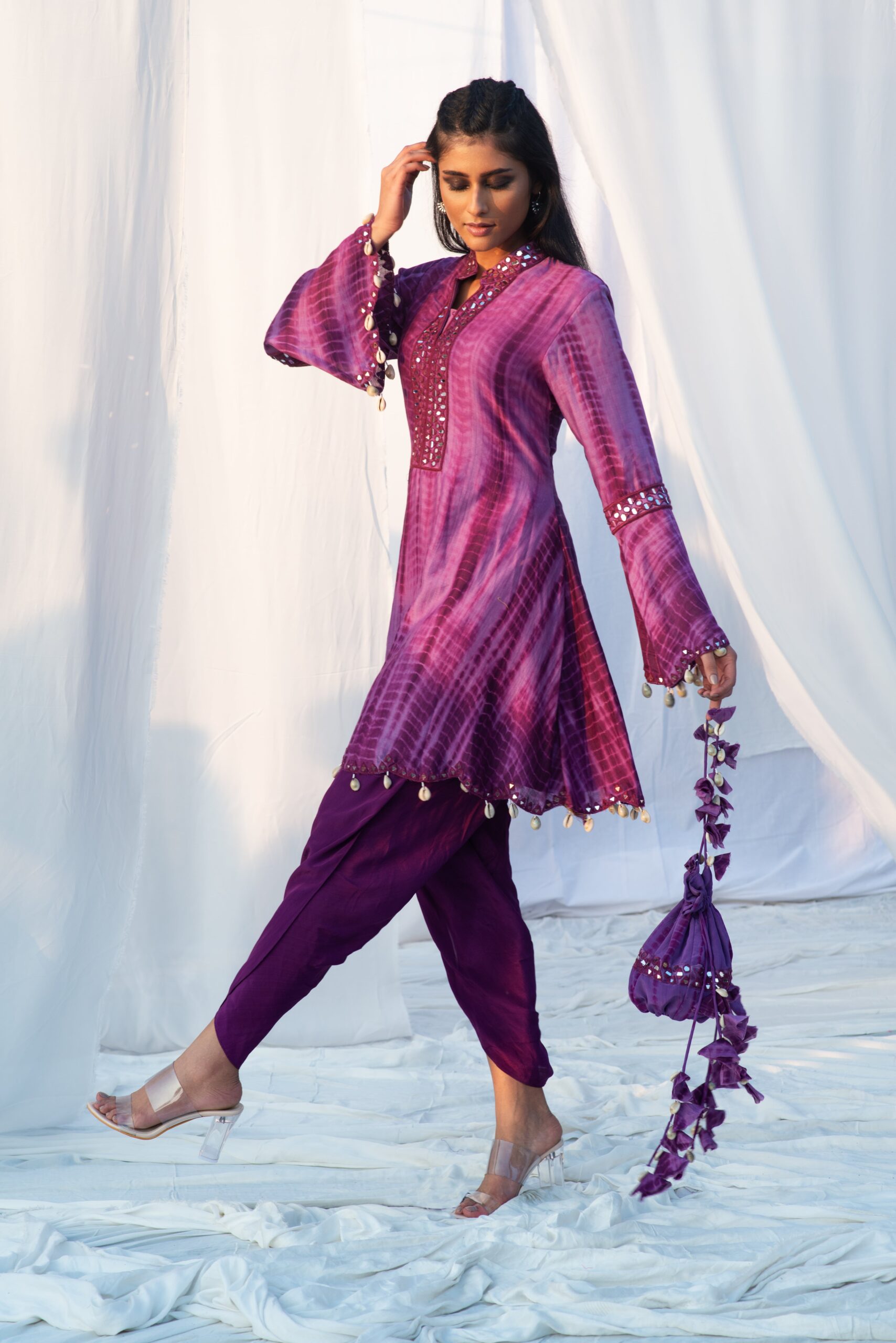 A - LINE KURTA IN BELL SLEEVES WITH DHOTI PANTS - Image 5