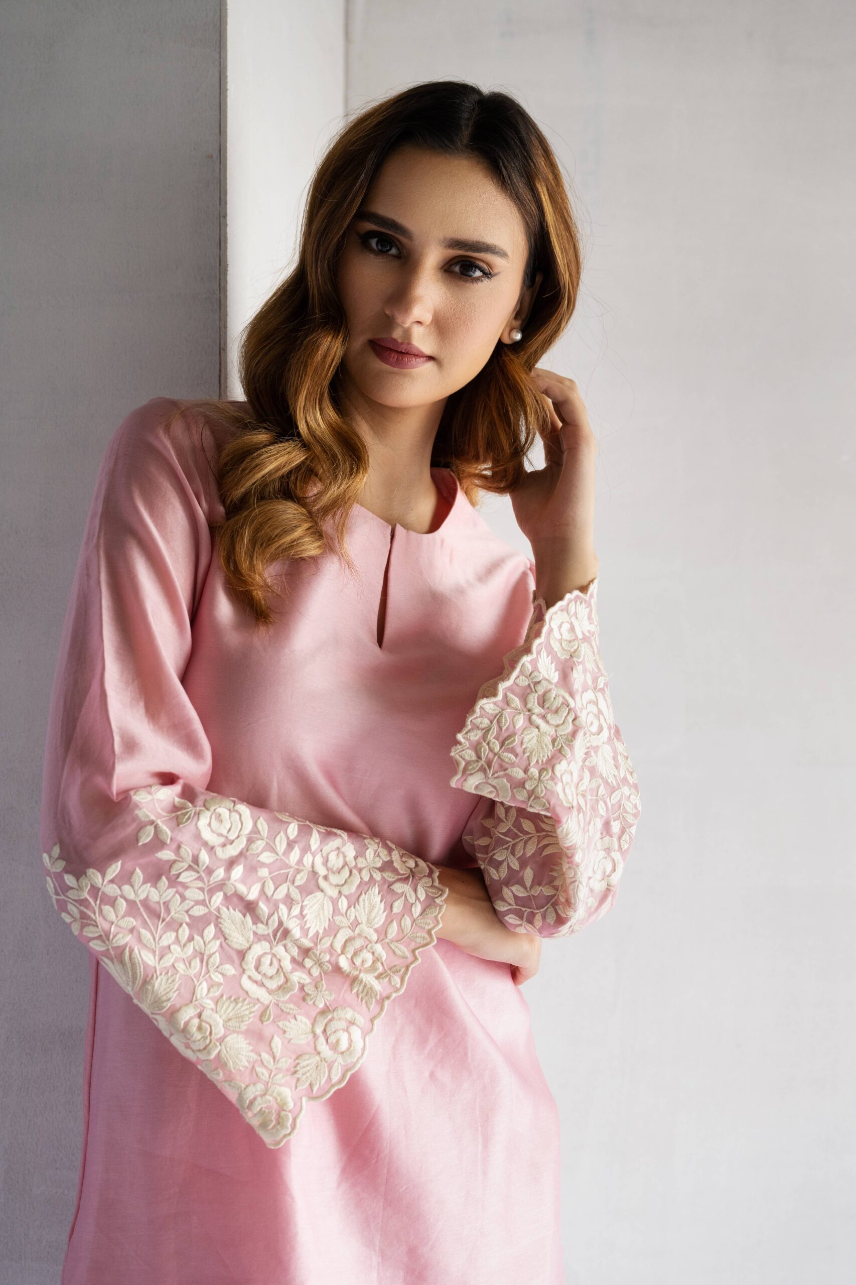 PINK-THREAD EMBROIDERY -PURE CHANDERI COORDINATE SETS