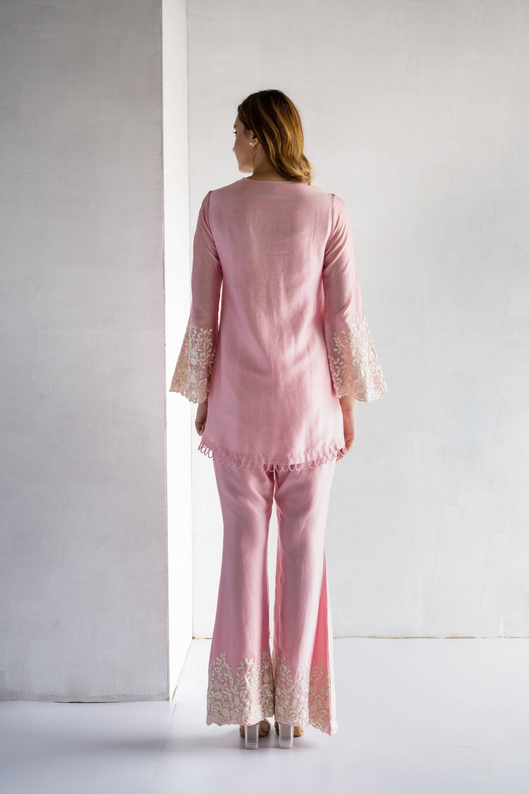 PINK-THREAD EMBROIDERY -PURE CHANDERI COORDINATE SETS - Image 4