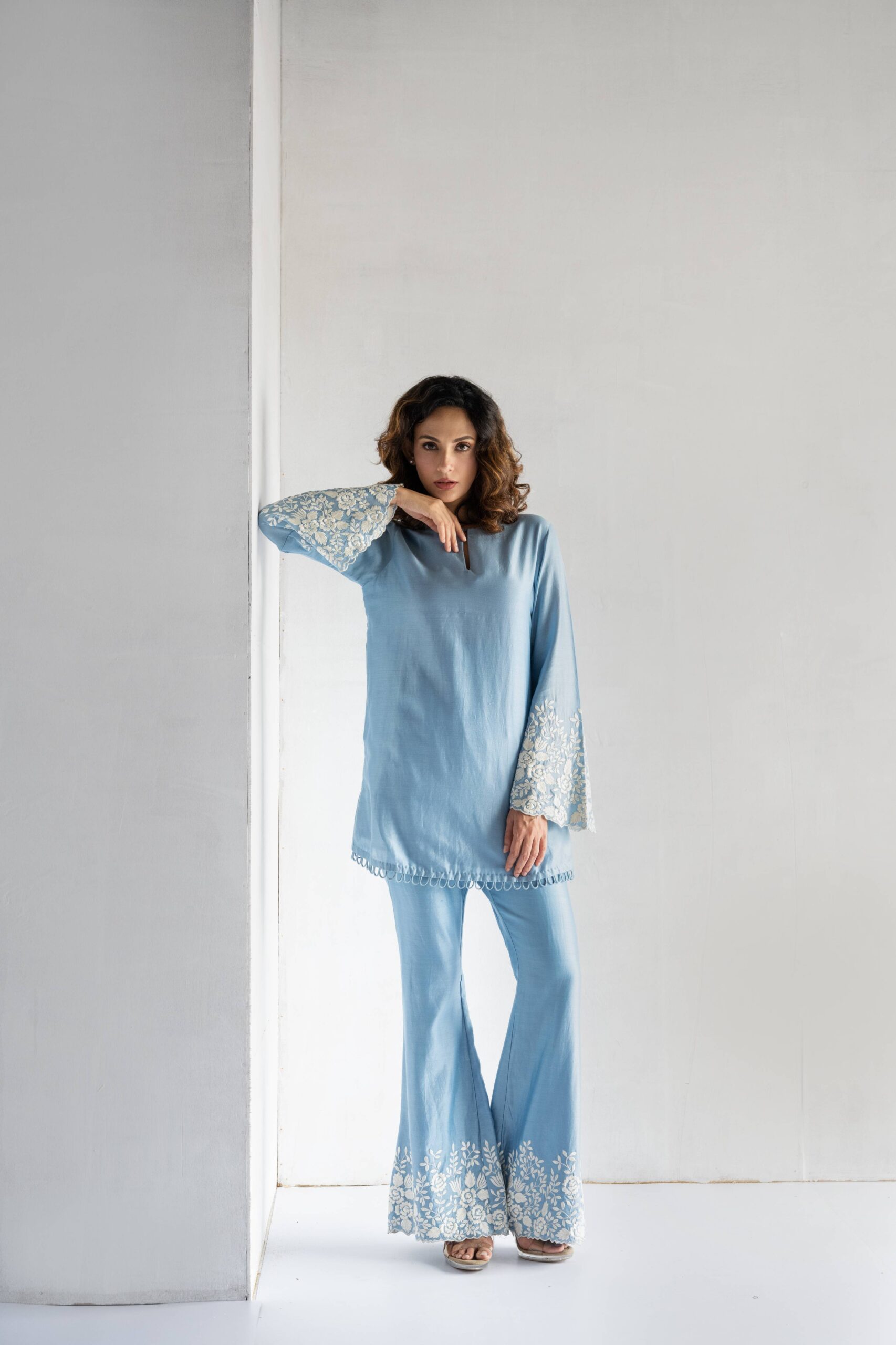 PINK-THREAD EMBROIDERY -PURE CHANDERI COORDINATE SETS - Image 4