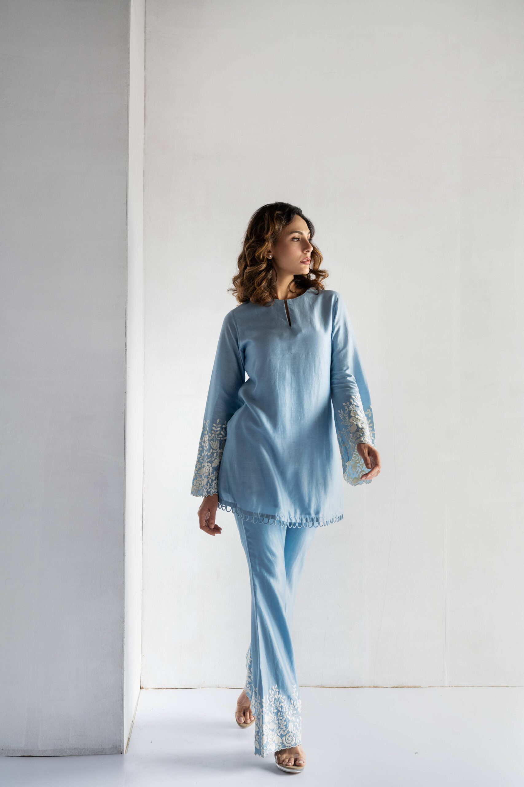 PINK-THREAD EMBROIDERY -PURE CHANDERI COORDINATE SETS