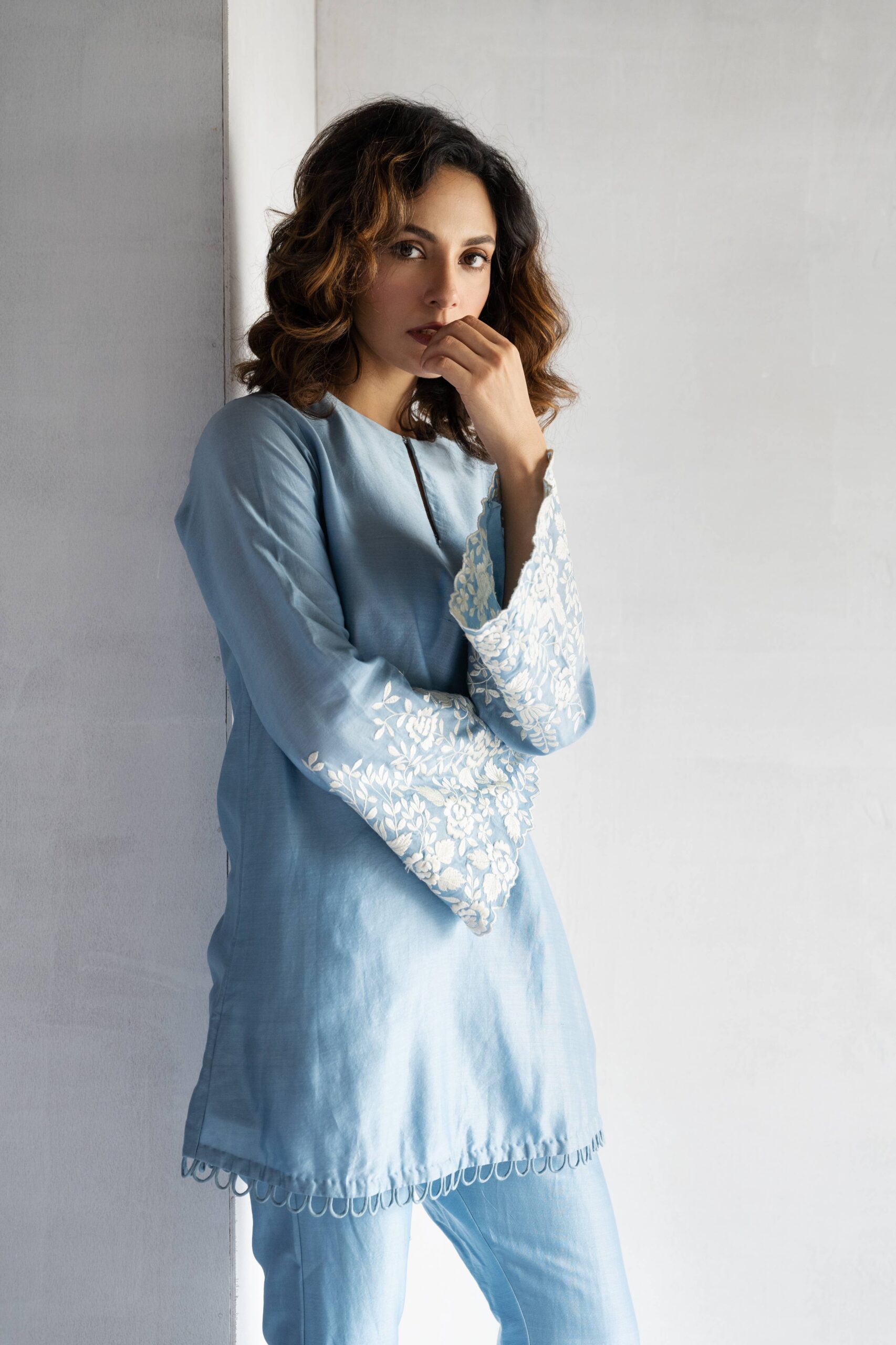 PINK-THREAD EMBROIDERY -PURE CHANDERI COORDINATE SETS - Image 3