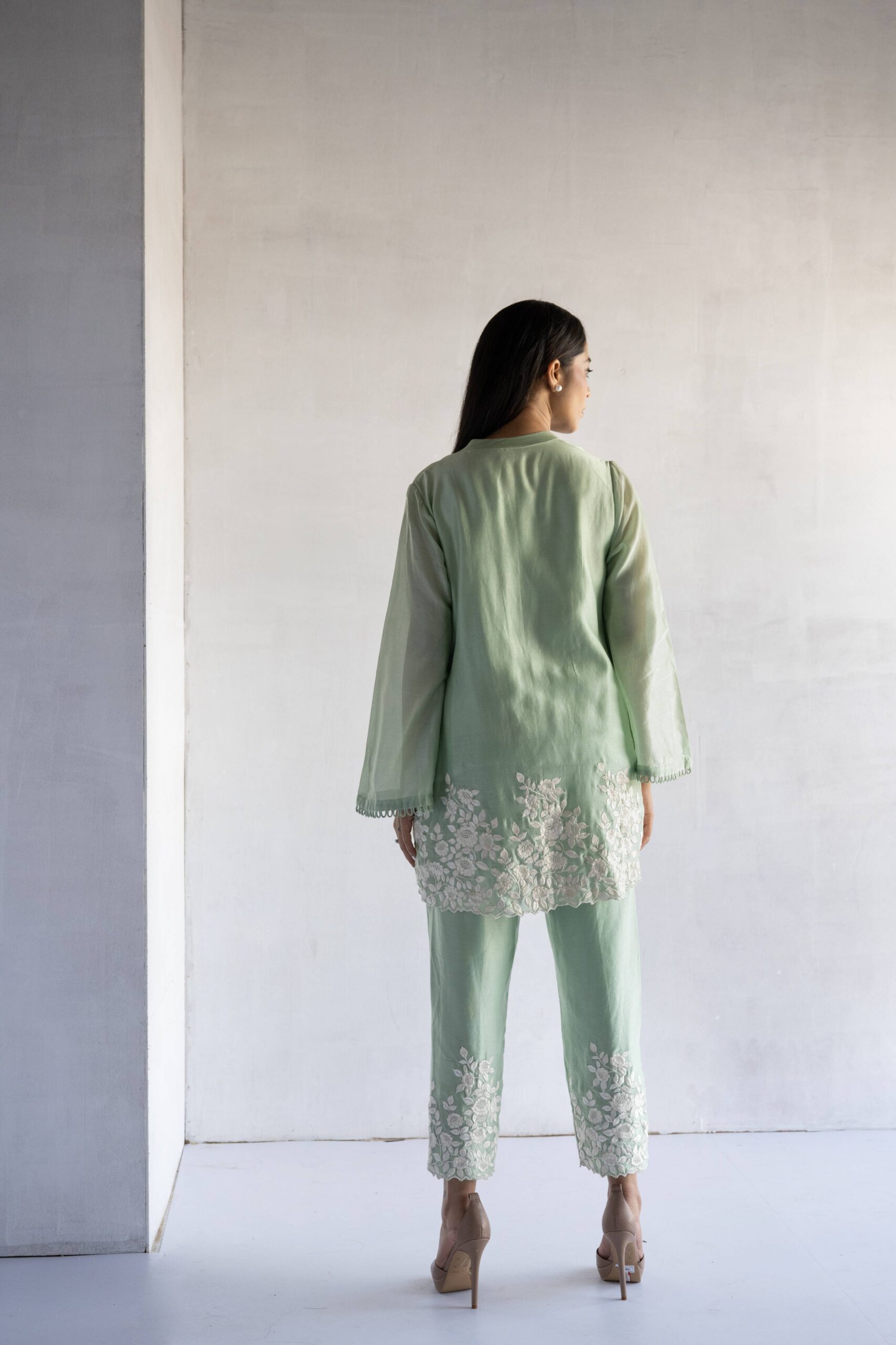 GREEN-THEREAD EMBROIDERY -PURE CHANDERI COORDINATE SETS - Image 4