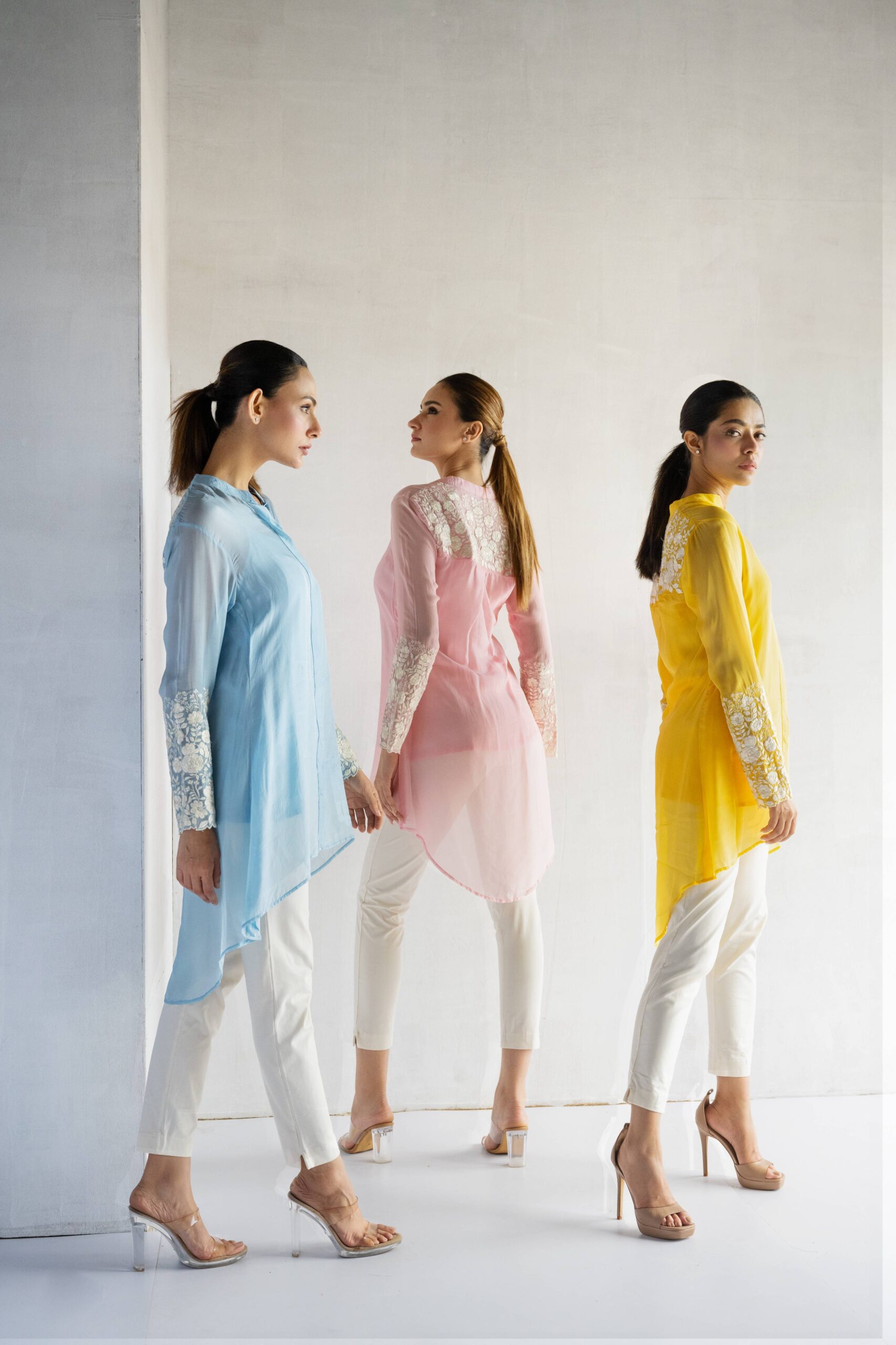 PINK-THREAD EMBROIDERY -PURE SOFT ORGANZA HIGH LOW SHIRT - Image 6