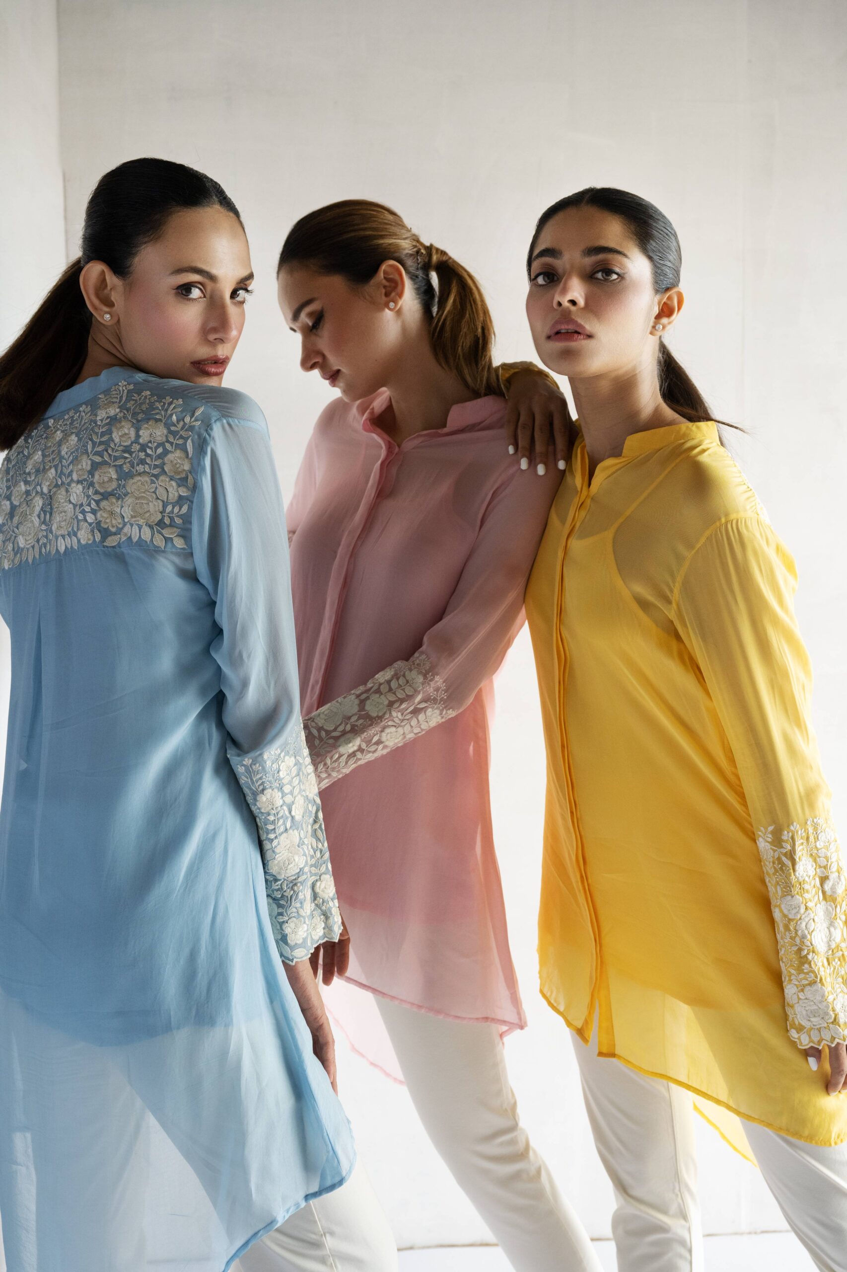 PINK-THREAD EMBROIDERY -PURE SOFT ORGANZA HIGH LOW SHIRT - Image 5