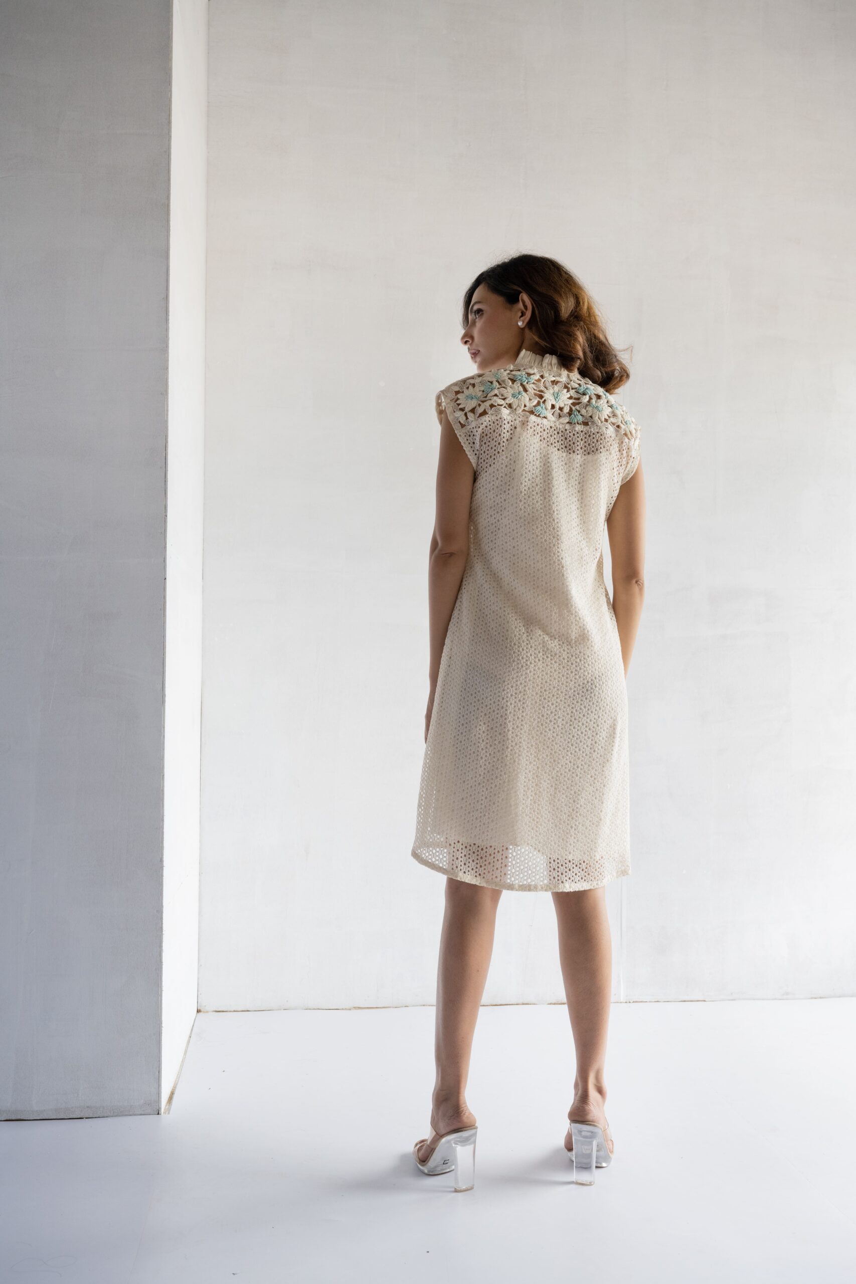 BLUE-THREAD AND PEARL EMBROIDERY- CROCHET SHORT DREES - Image 4