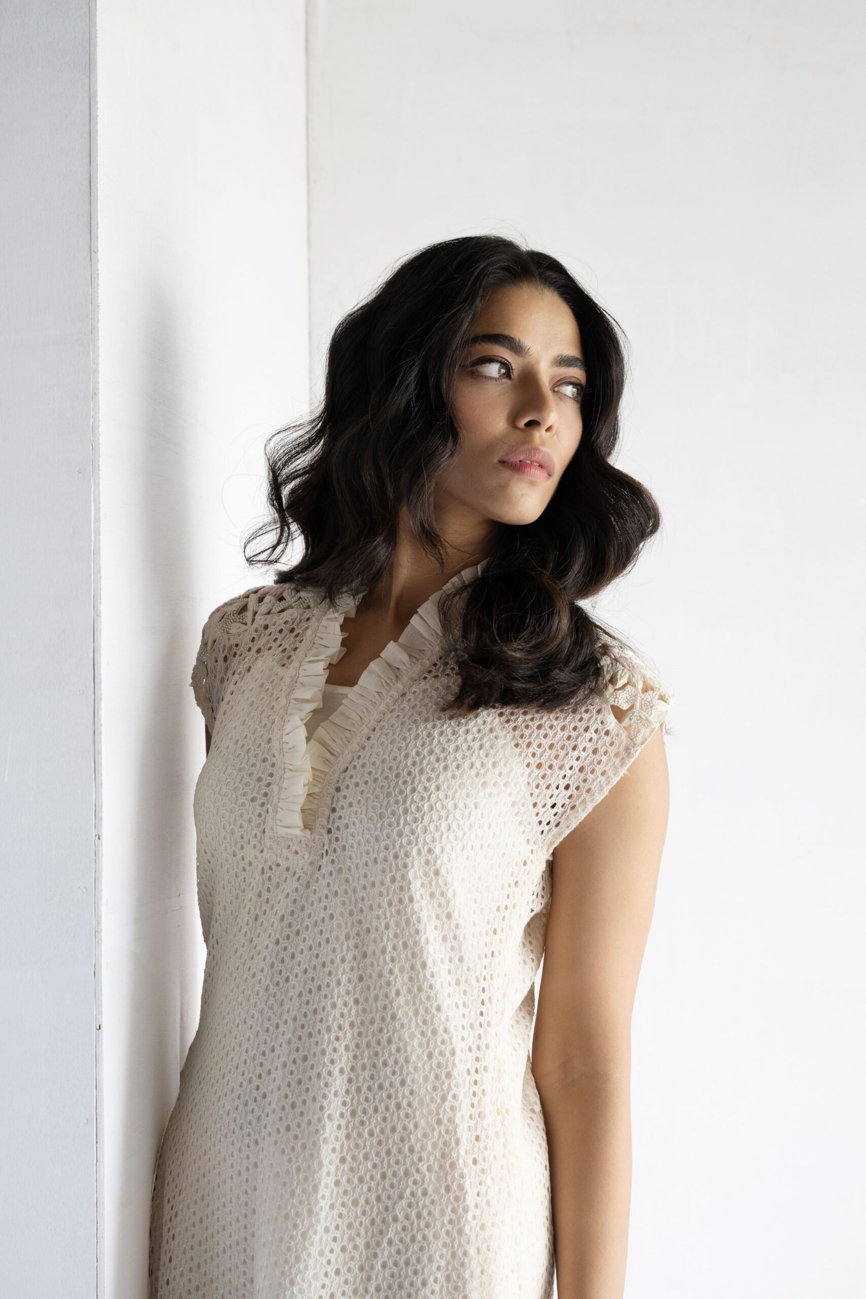 PINK-THREAD AND PEARL EMBROIDERY- CROCHET SHORT DREES - Image 3