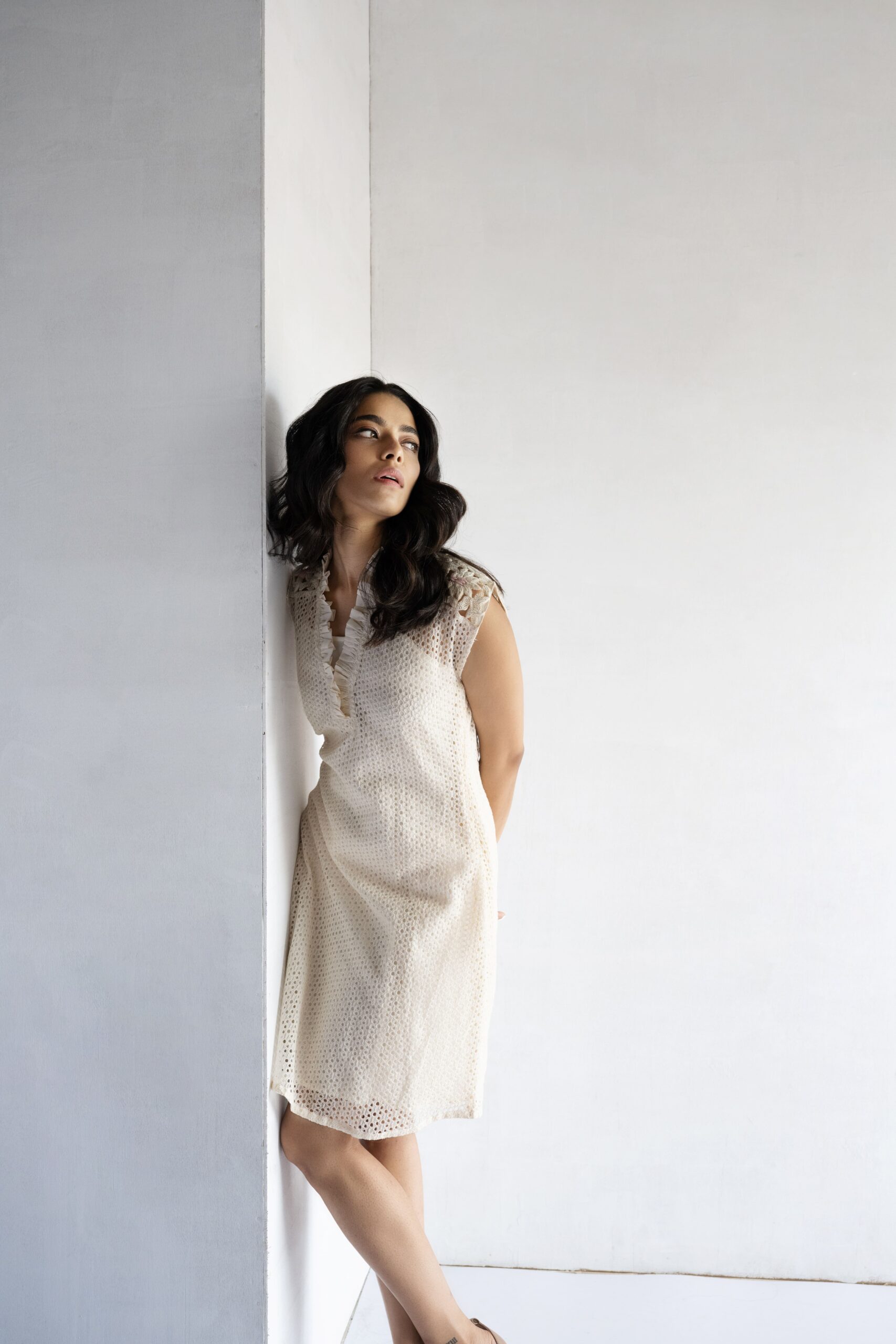 PINK-THREAD AND PEARL EMBROIDERY- CROCHET SHORT DREES