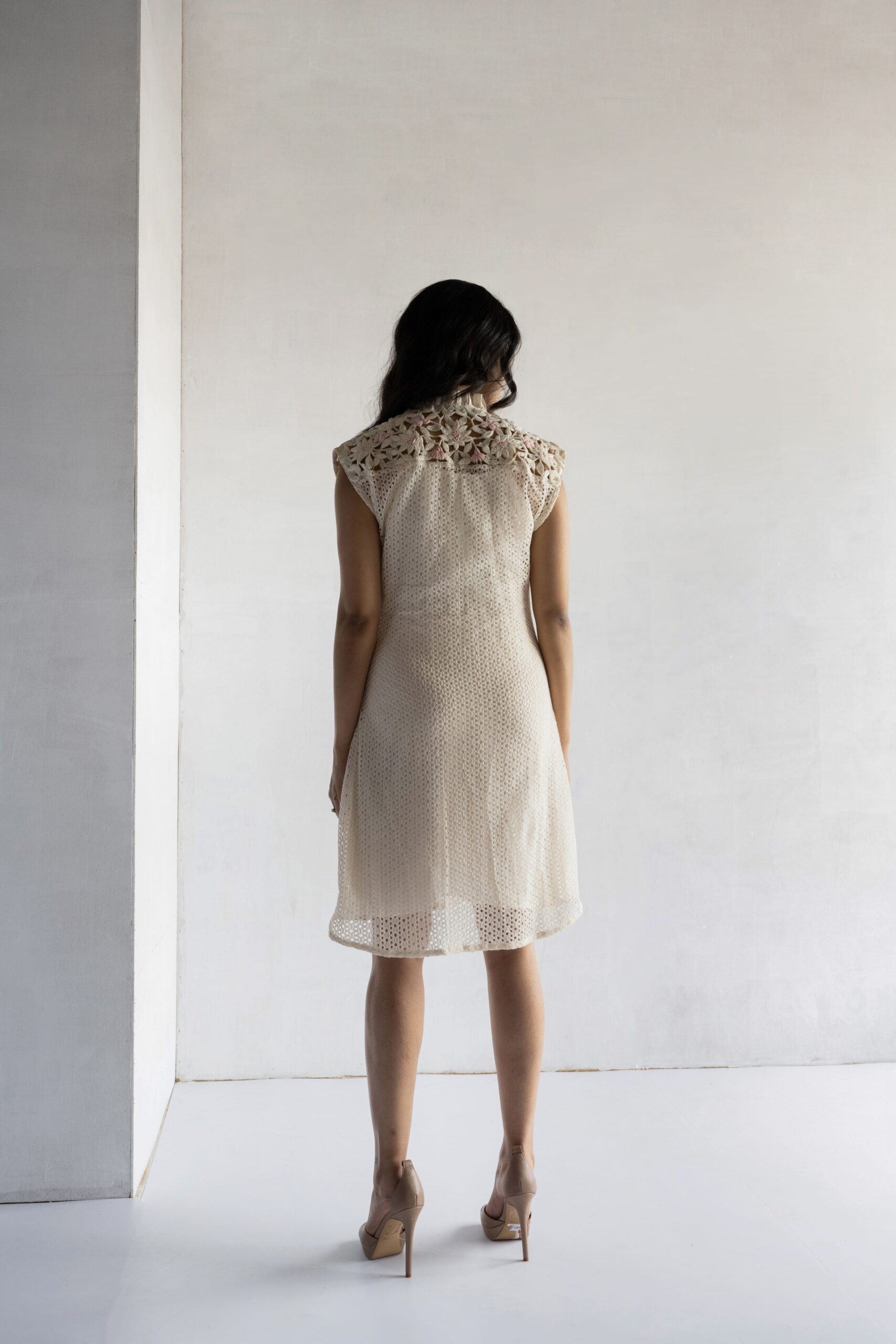 PINK-THREAD AND PEARL EMBROIDERY- CROCHET SHORT DREES - Image 2