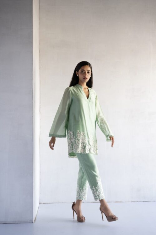 GREEN-THREAD EMBROIDERY -PURE CHANDERI COORDINATE SETS