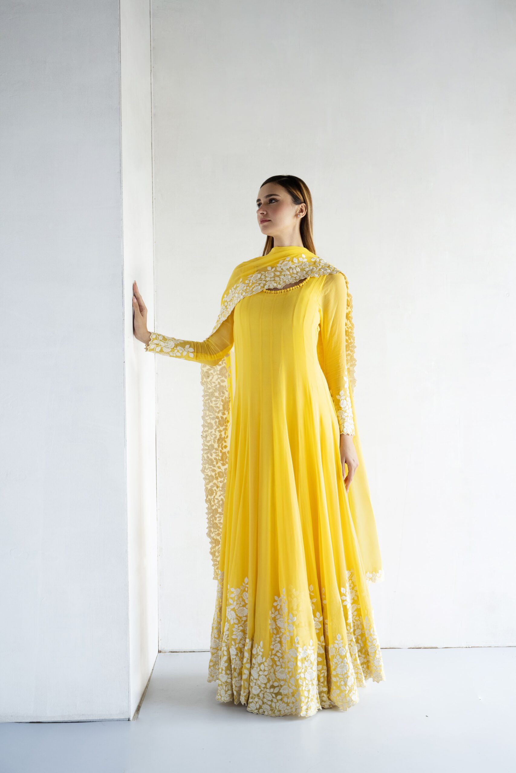 YELLOW-THREAD EMBROIDERY -GEORGETTE ANARKALI - Image 2