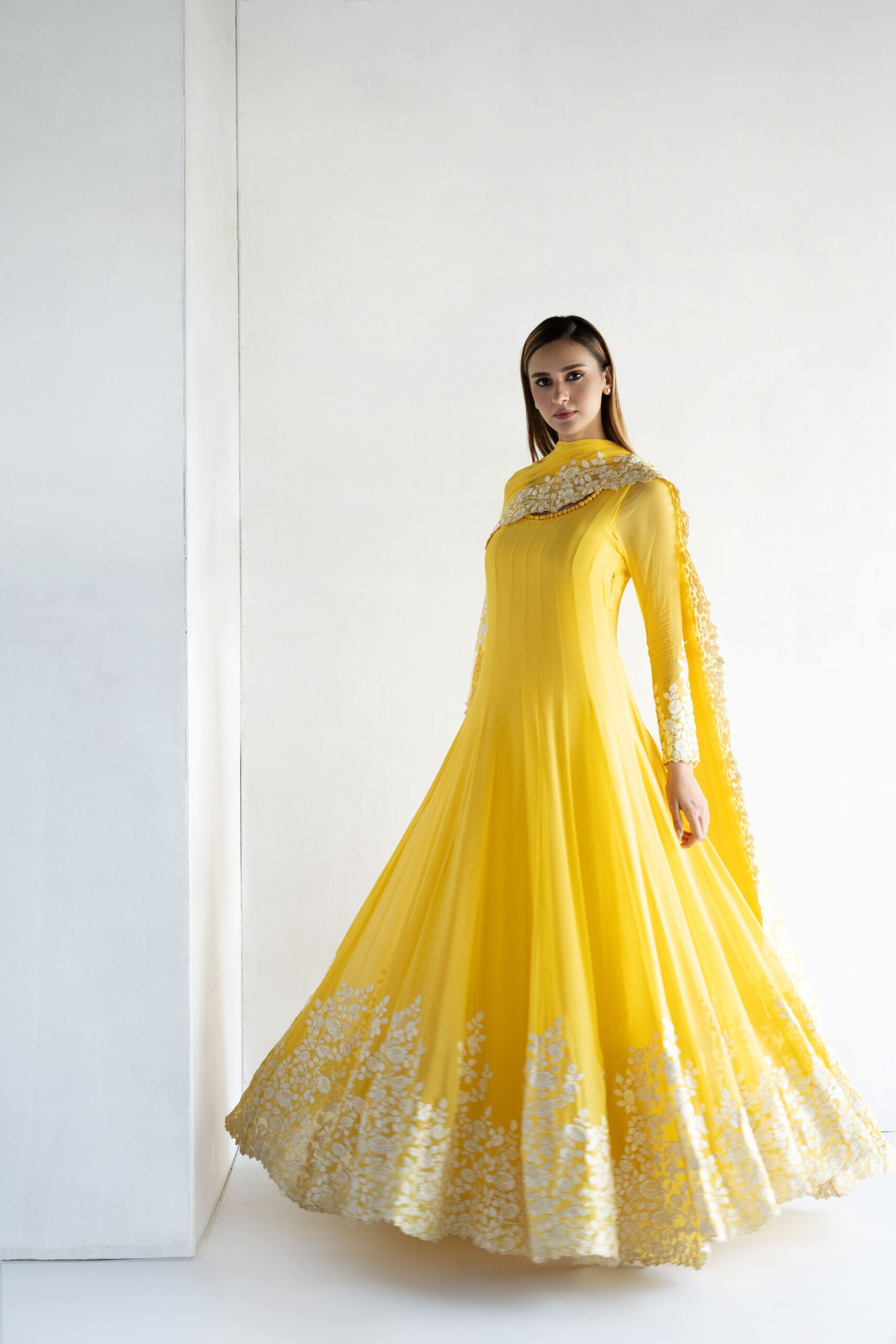 YELLOW-THREAD EMBROIDERY -GEORGETTE ANARKALI