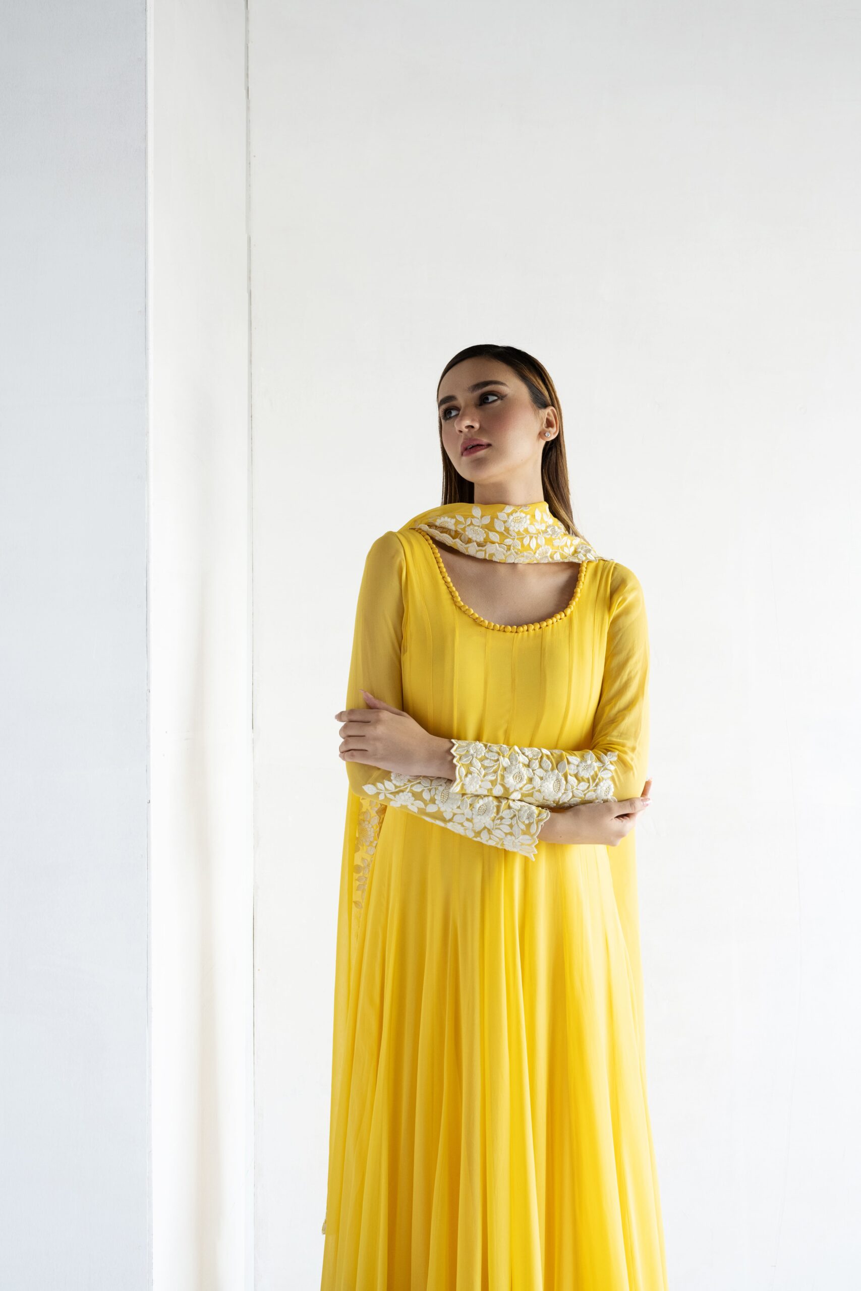 YELLOW-THREAD EMBROIDERY -GEORGETTE ANARKALI - Image 3