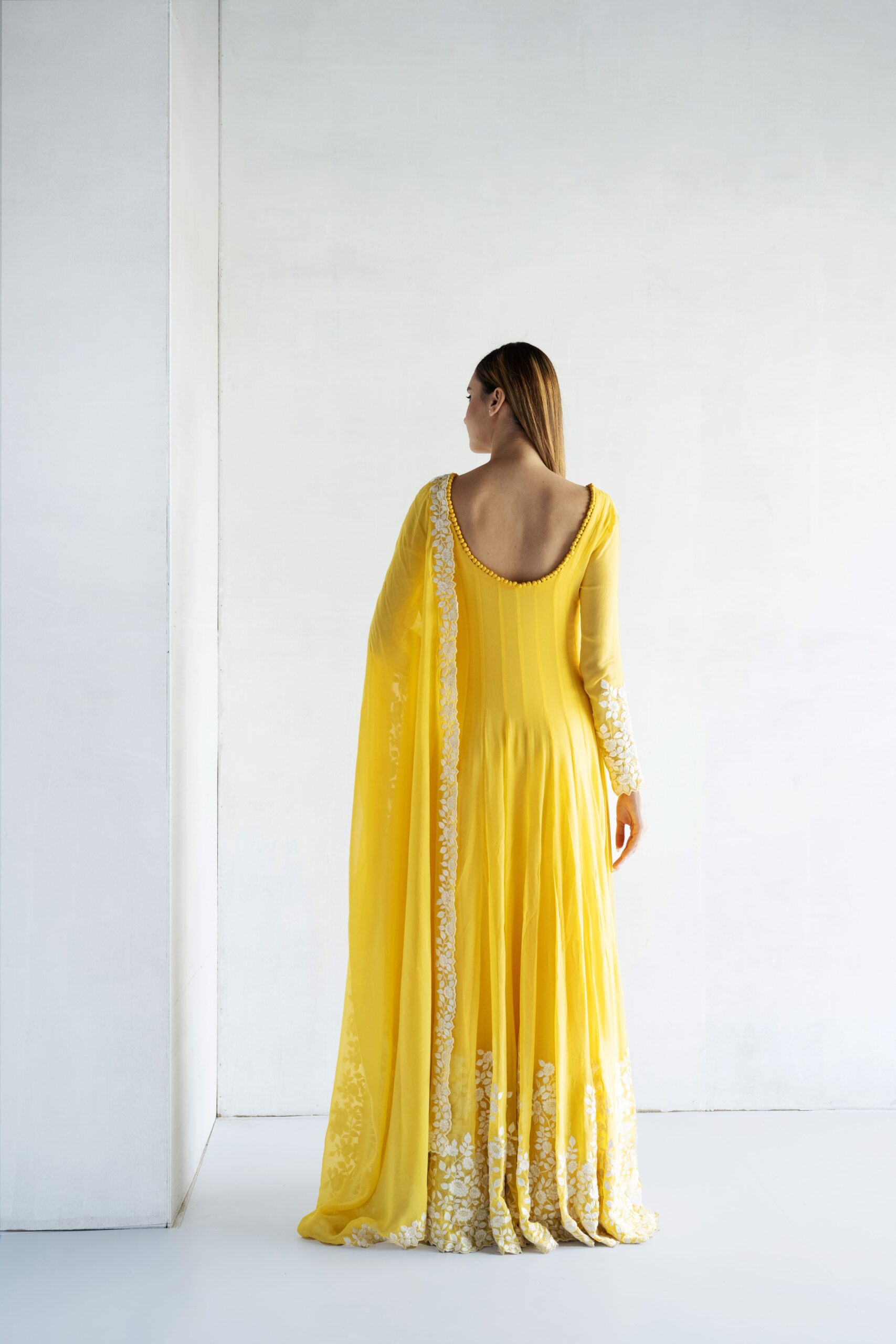 YELLOW-THREAD EMBROIDERY -GEORGETTE ANARKALI - Image 5