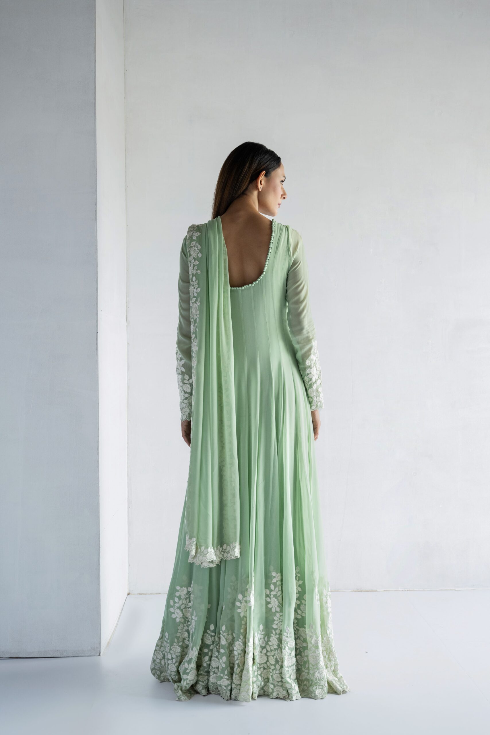 GREEN-THREAD EMBROIDERY -GEORGETTE ANARKALI - Image 4