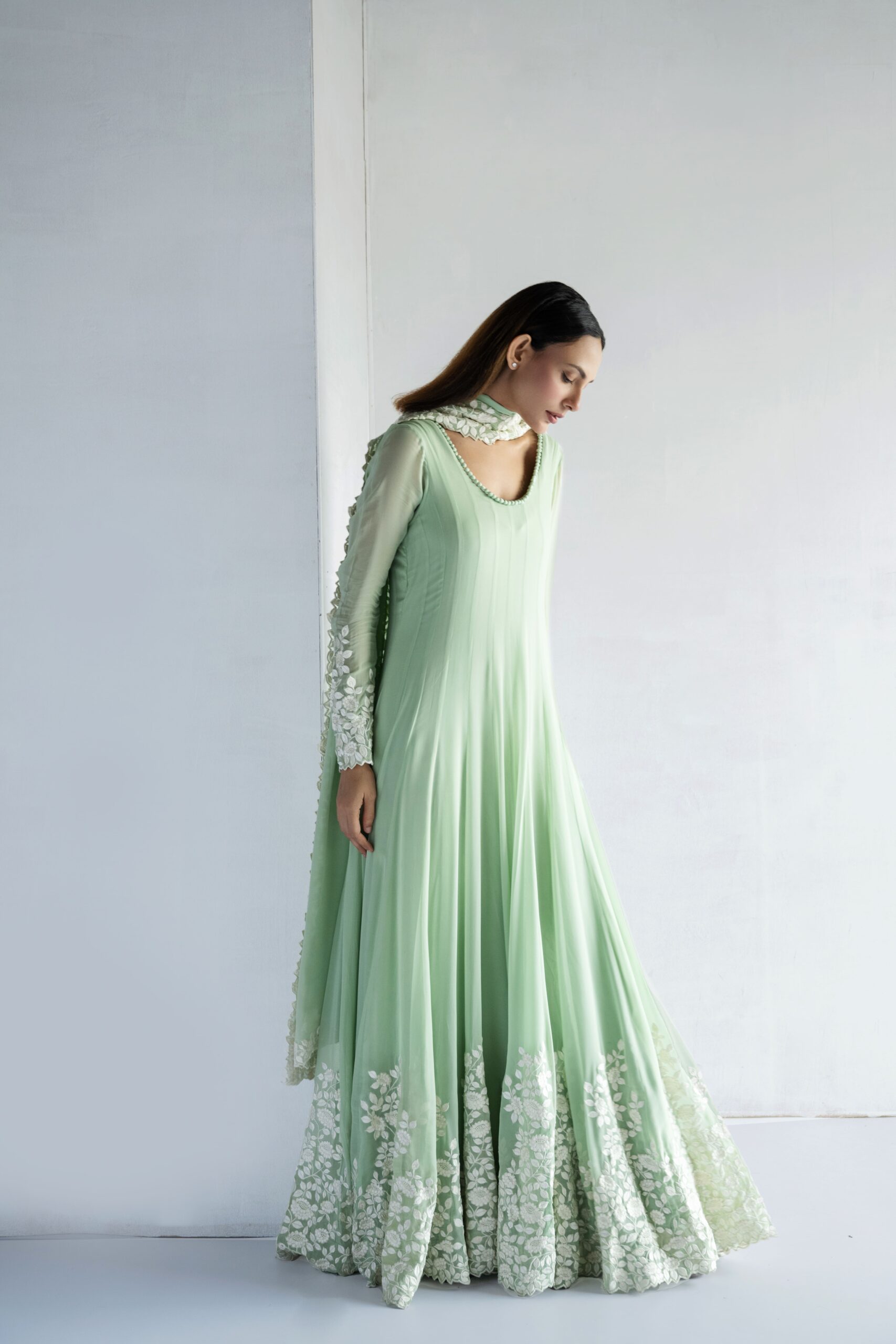 GREEN-THREAD EMBROIDERY -GEORGETTE ANARKALI - Image 3