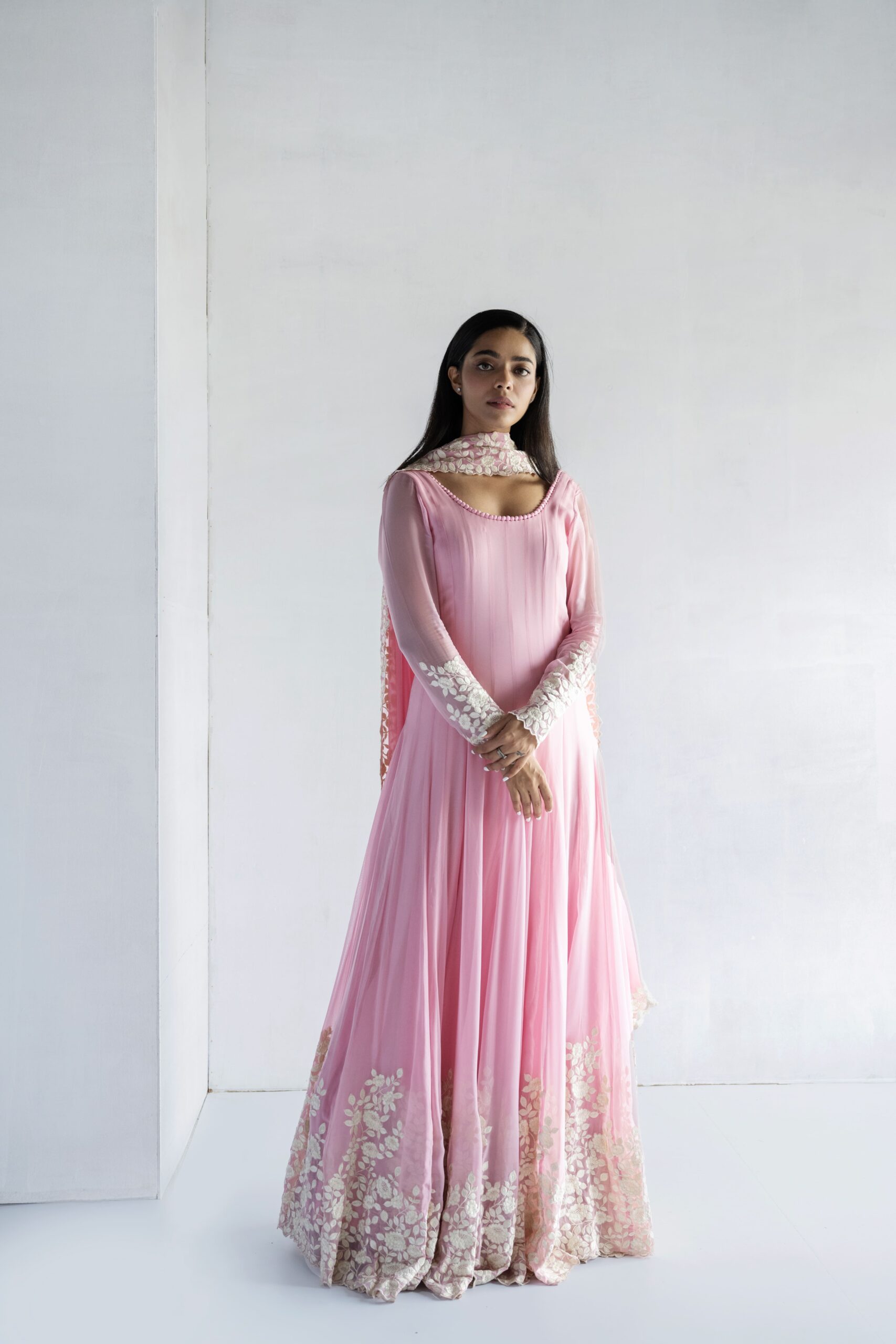 PINK-THREAD EMBROIDERY -GEORGETTE ANARKALI