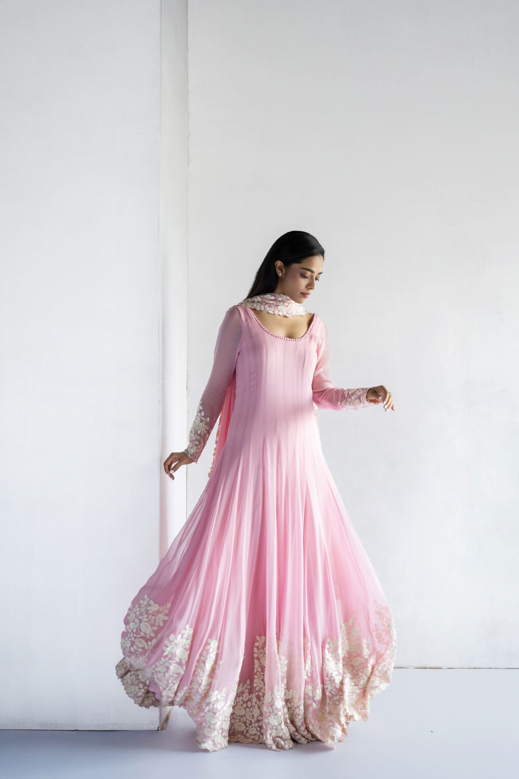 PINK-THREAD EMBROIDERY -GEORGETTE ANARKALI - Image 2